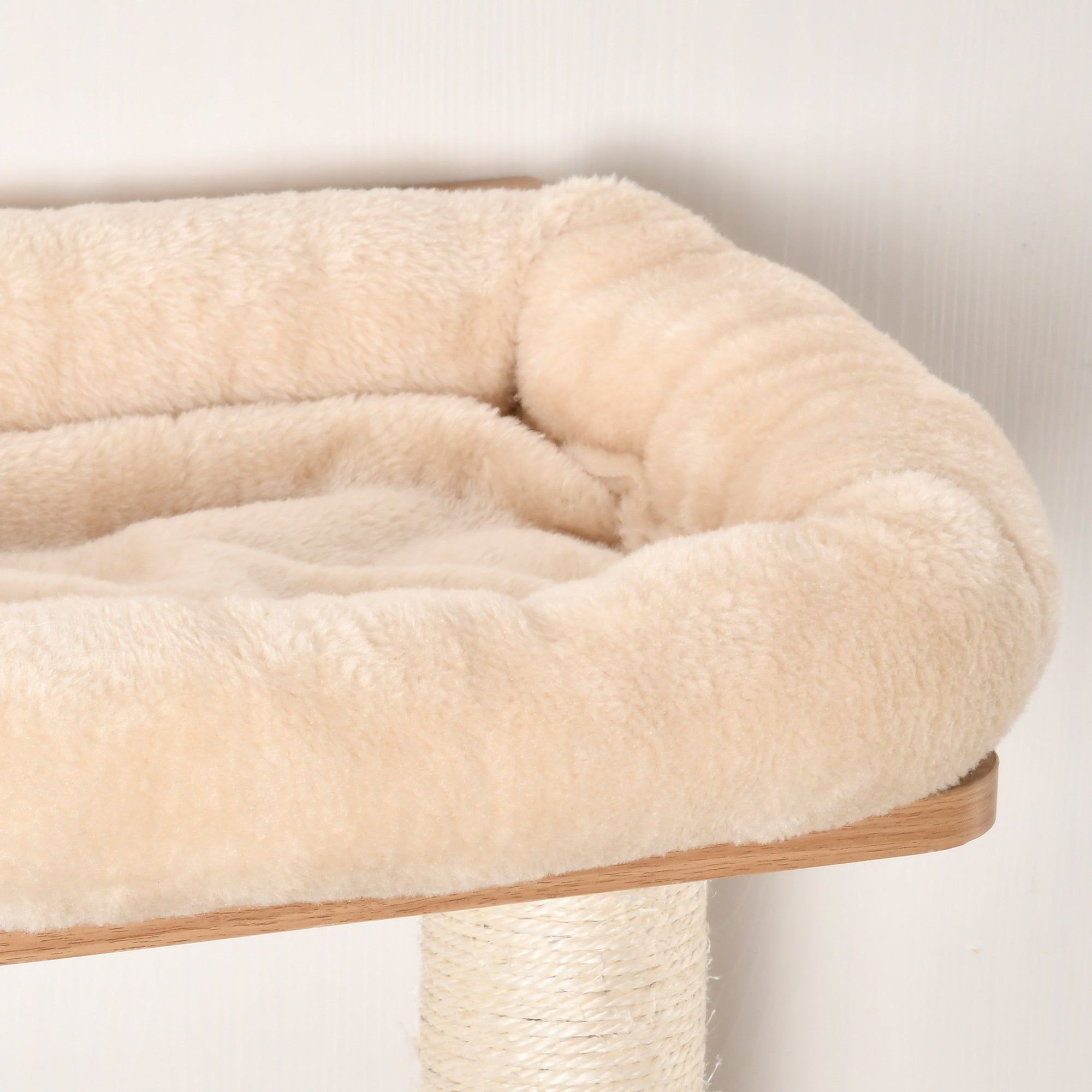 PawHut Wall-Mounted Cat Tree, with Cat House, Bed, Scratching Post - Beige - North Peak Garden Furniture