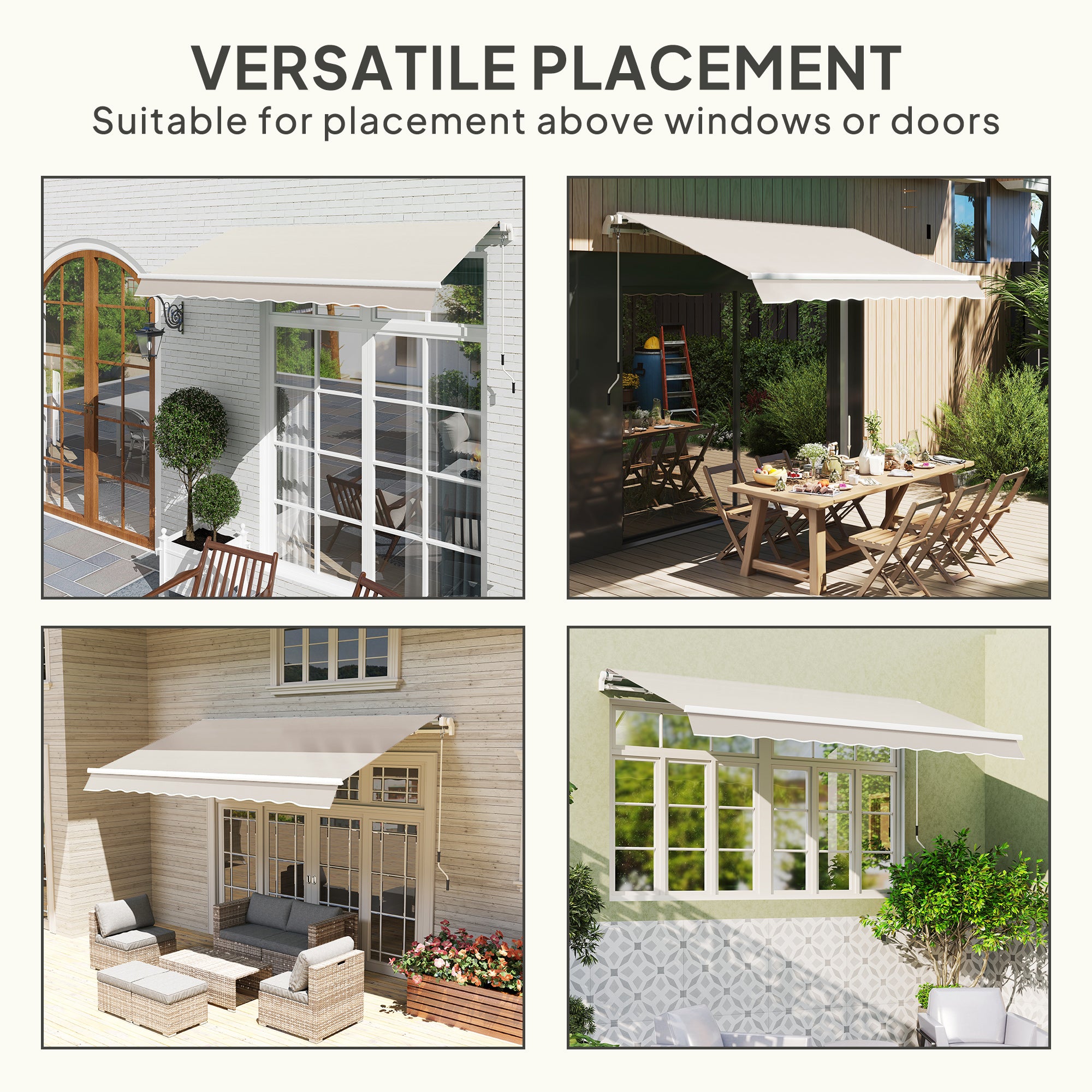 Outsunny Awning Replacement Canopy, Water Resistant UPF 50+ Sun Shade Cover for 3 x 2.5 m Garden Awning (Fabric Only), Cream White - North Peak Garden Furniture