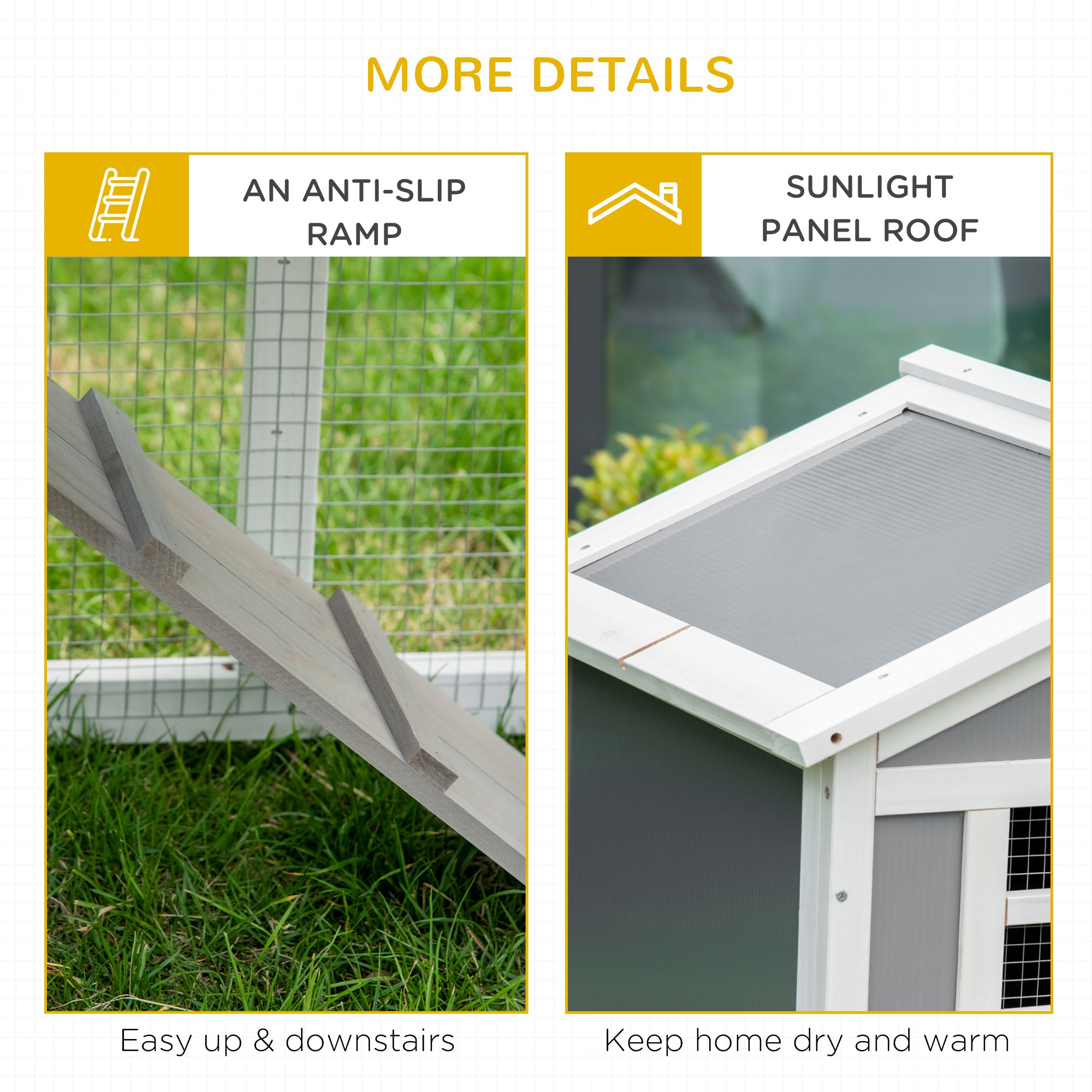 PawHut Two-Tier Rabbit Hutch, with Sunlight Panel Roof, Slide-Out Tray - Grey - North Peak Garden Furniture