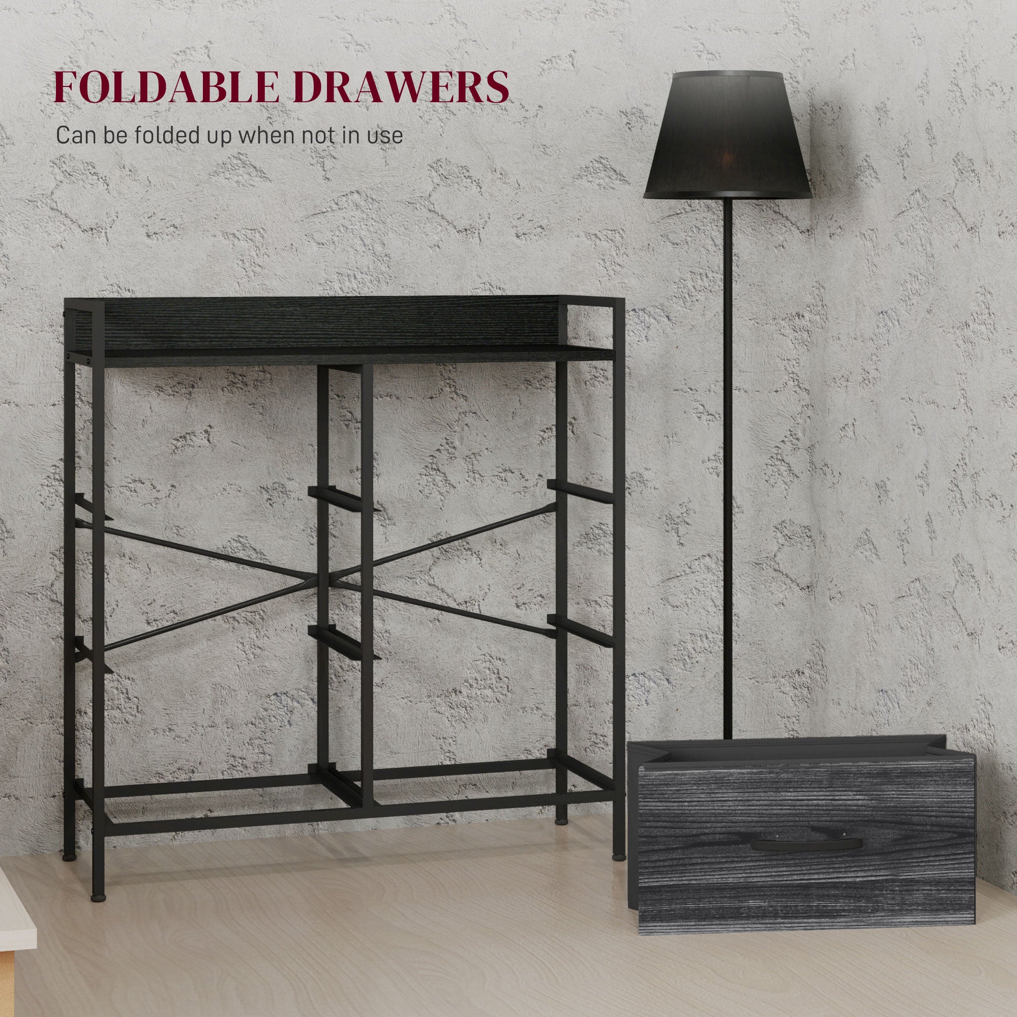 HOMCOM Rustic Chest of Six Fabric Drawers - Black - North Peak Garden Furniture