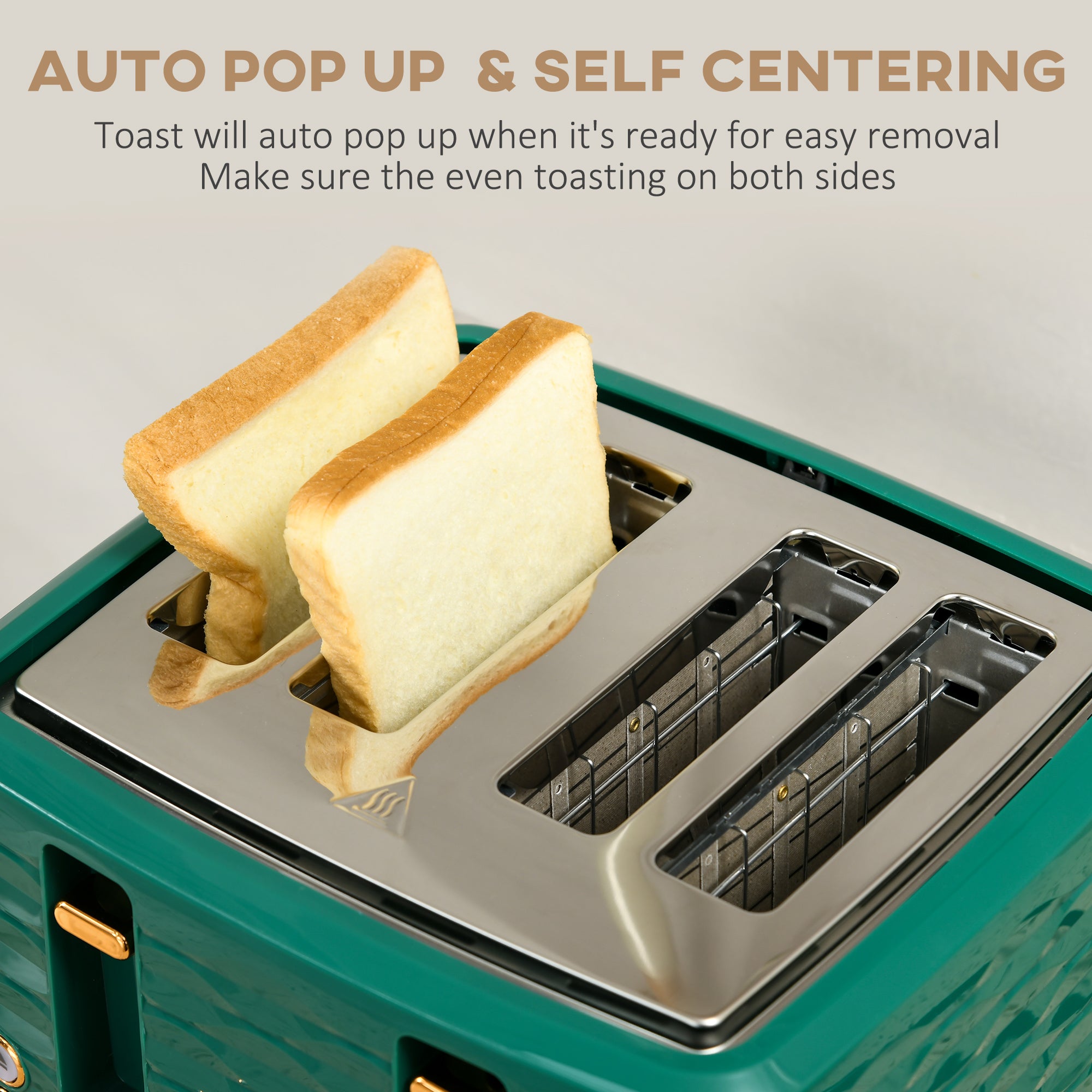 HOMCOM 3000W 1.7L Rapid Boil Kettle & 4 Slice Toaster, Kettle and Toaster Set with 7 Browning Controls and Crumb Tray, Green - North Peak Garden Furniture
