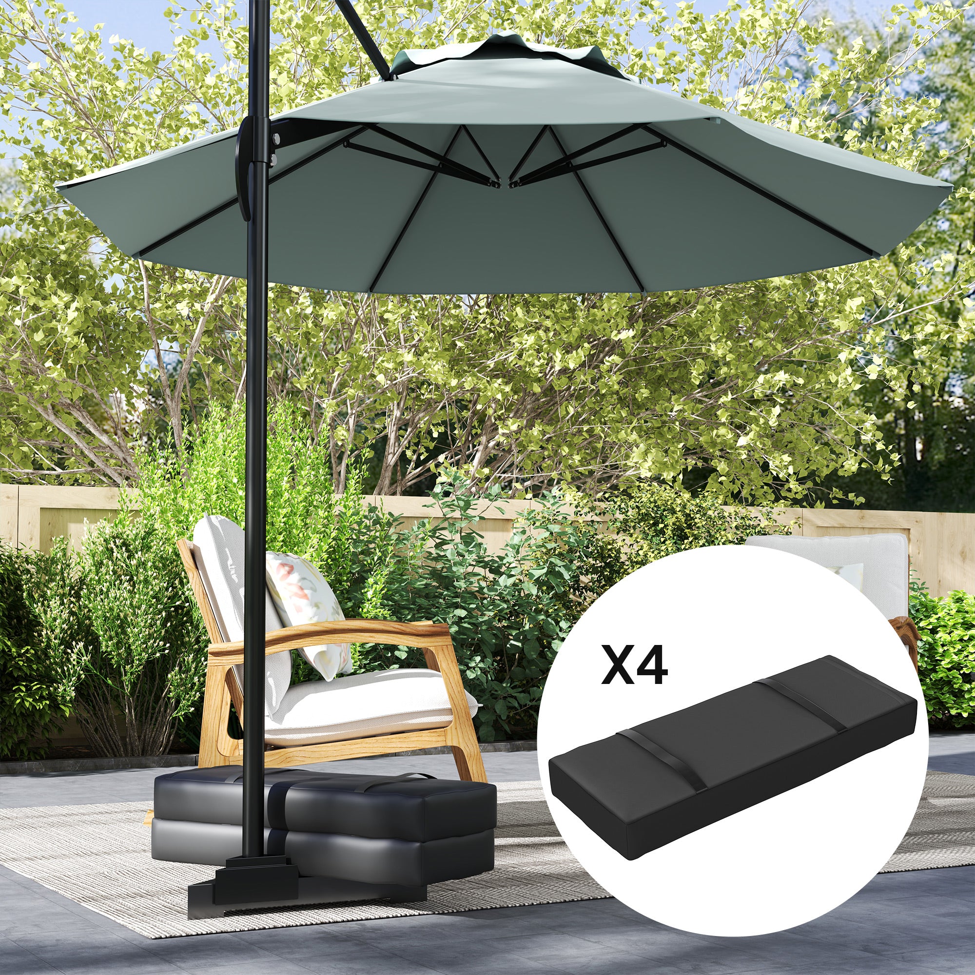 Outsunny Parasol Weights Set of 4, Parasol Base Weights Bags, 25kg Fillable Sandbag Weights with Handles, Cantilever Umbrella Base Weights, Black - North Peak Garden Furniture
