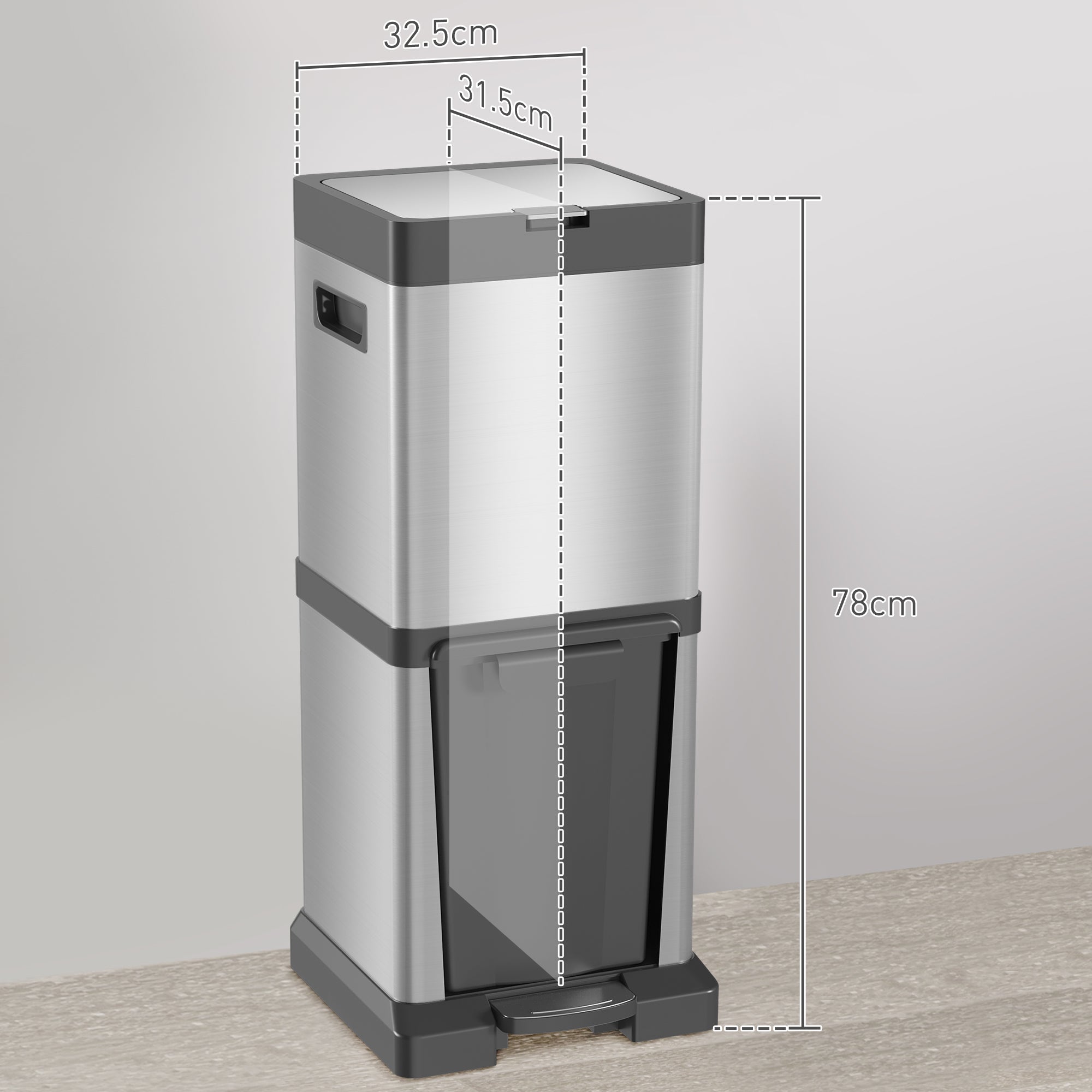 HOMCOM 34L Double Compartment Kitchen Bin, with Soft-Close Lid - North Peak Garden Furniture