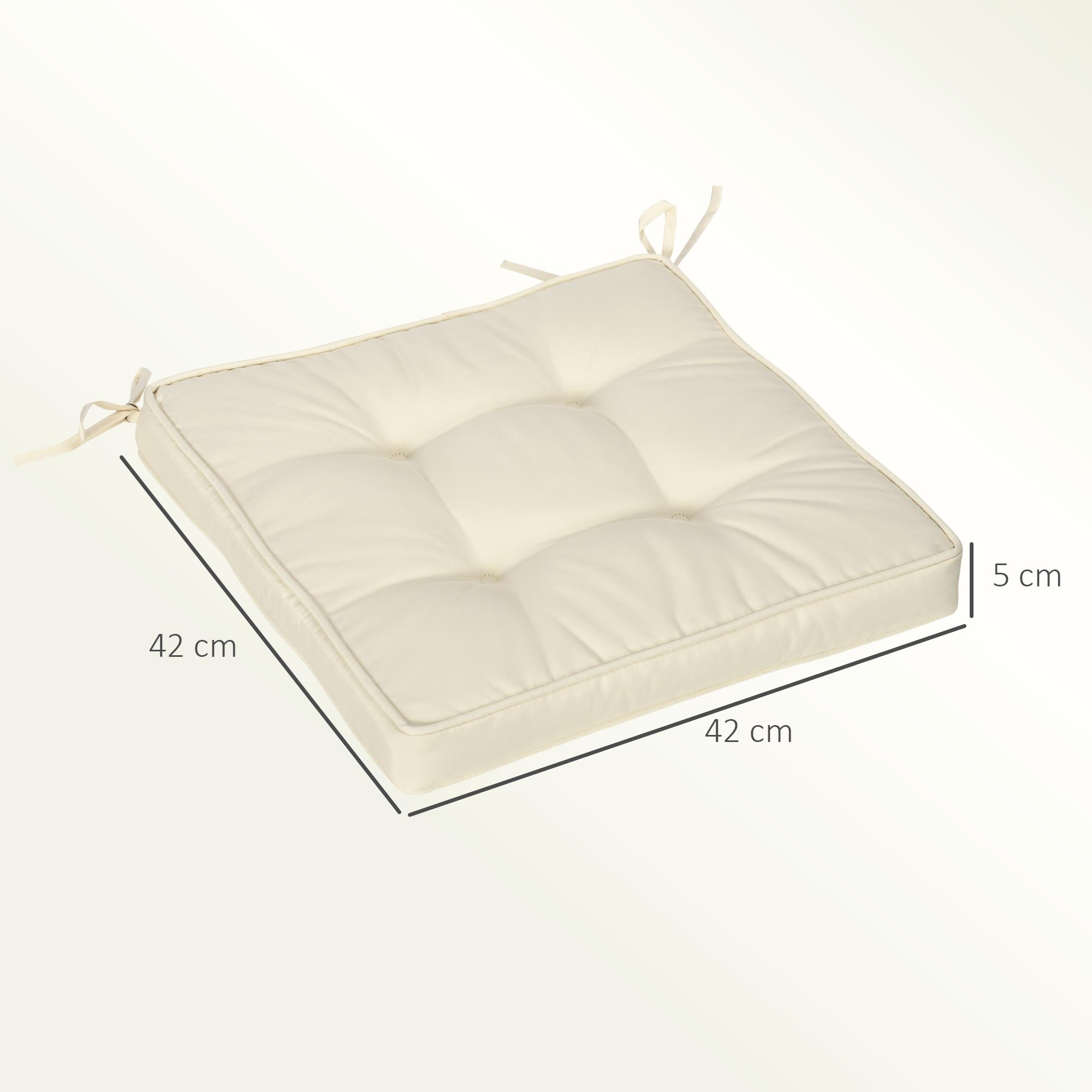 Outsunny Set of 4 Garden Seat Cushion with Ties, 42 x 42cm Replacement Dining Chair Seat Pad, Cream White