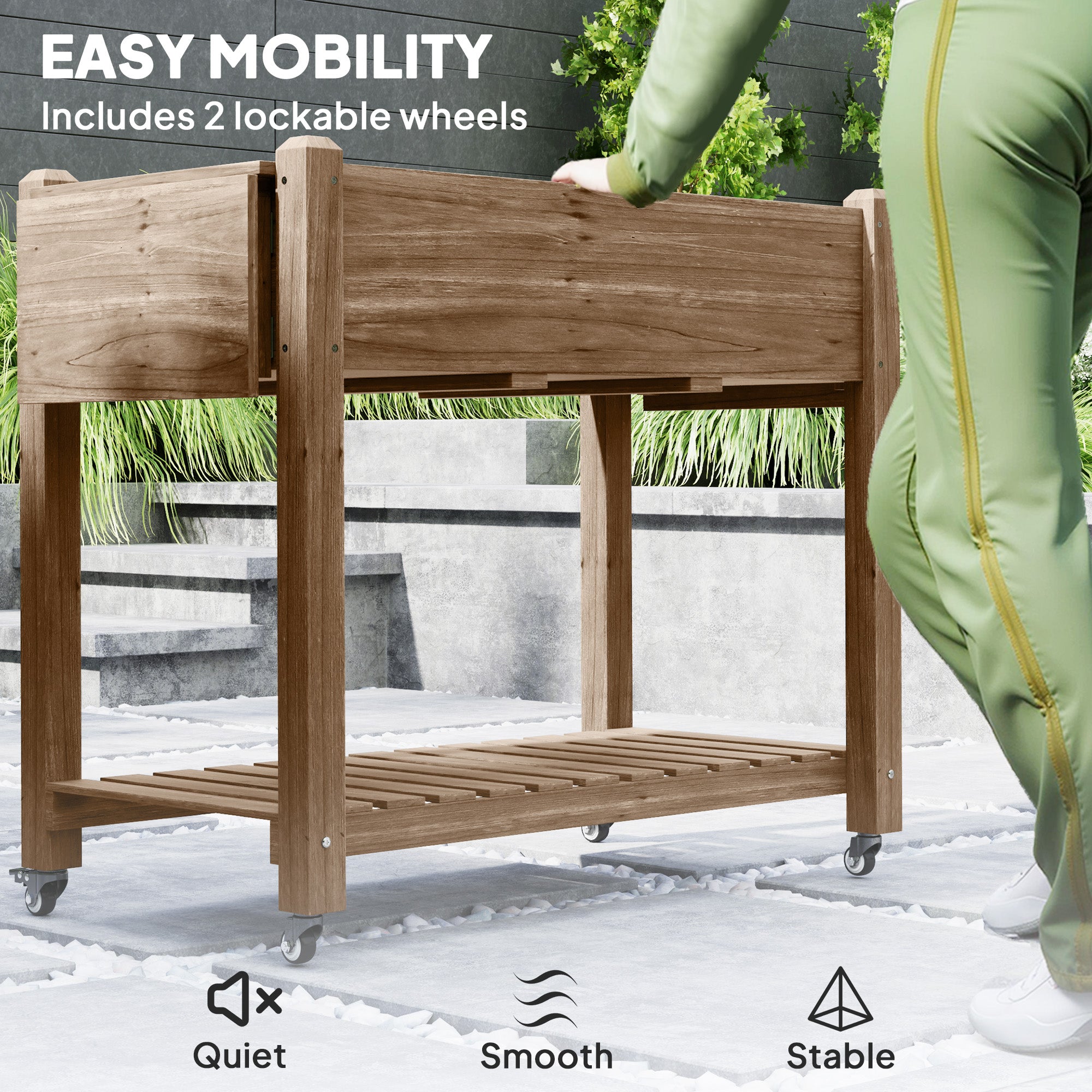 Outsunny 46 x 94cm Wooden Raised Planter, with Shelves - Carbonised - North Peak Garden Furniture