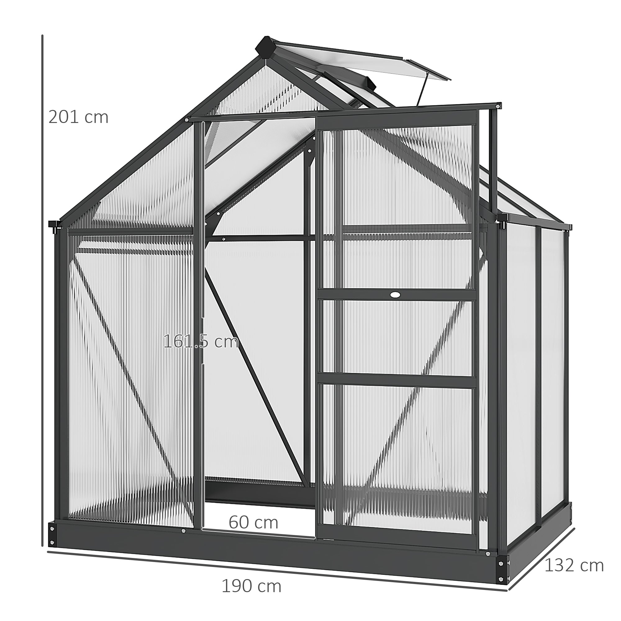 Outsunny Clear Polycarbonate Greenhouse Large Walk-In Green House Garden Plants Grow Galvanized Base Aluminium Frame w/ Slide Door, 6 x 4ft | Aosom UK