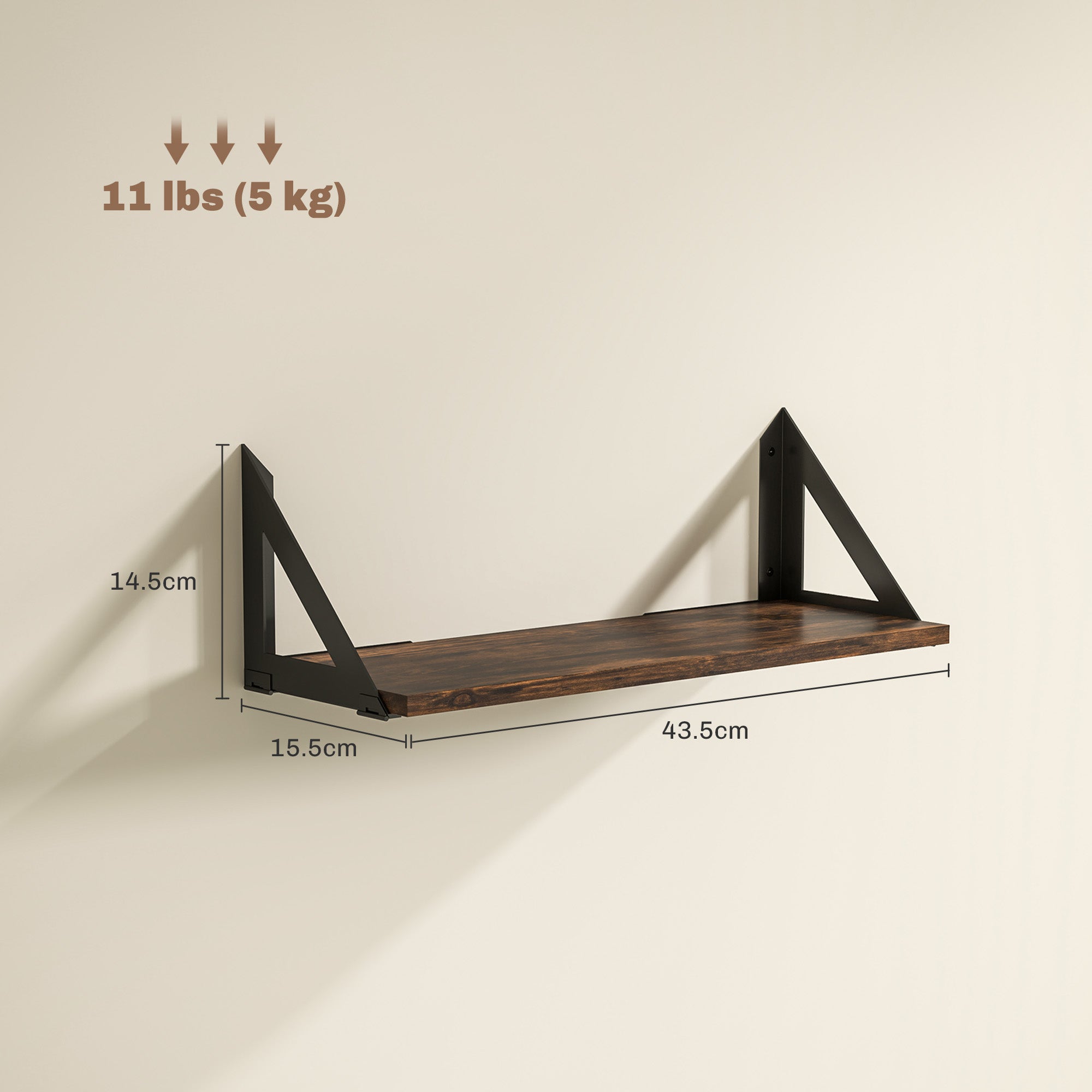 HOMCOM Set of 3 Wall Mounted Floating Shelves, Vintage Wall Shelves for Living Room, Entryway, Bedroom, Rustic Brown - North Peak Garden Furniture