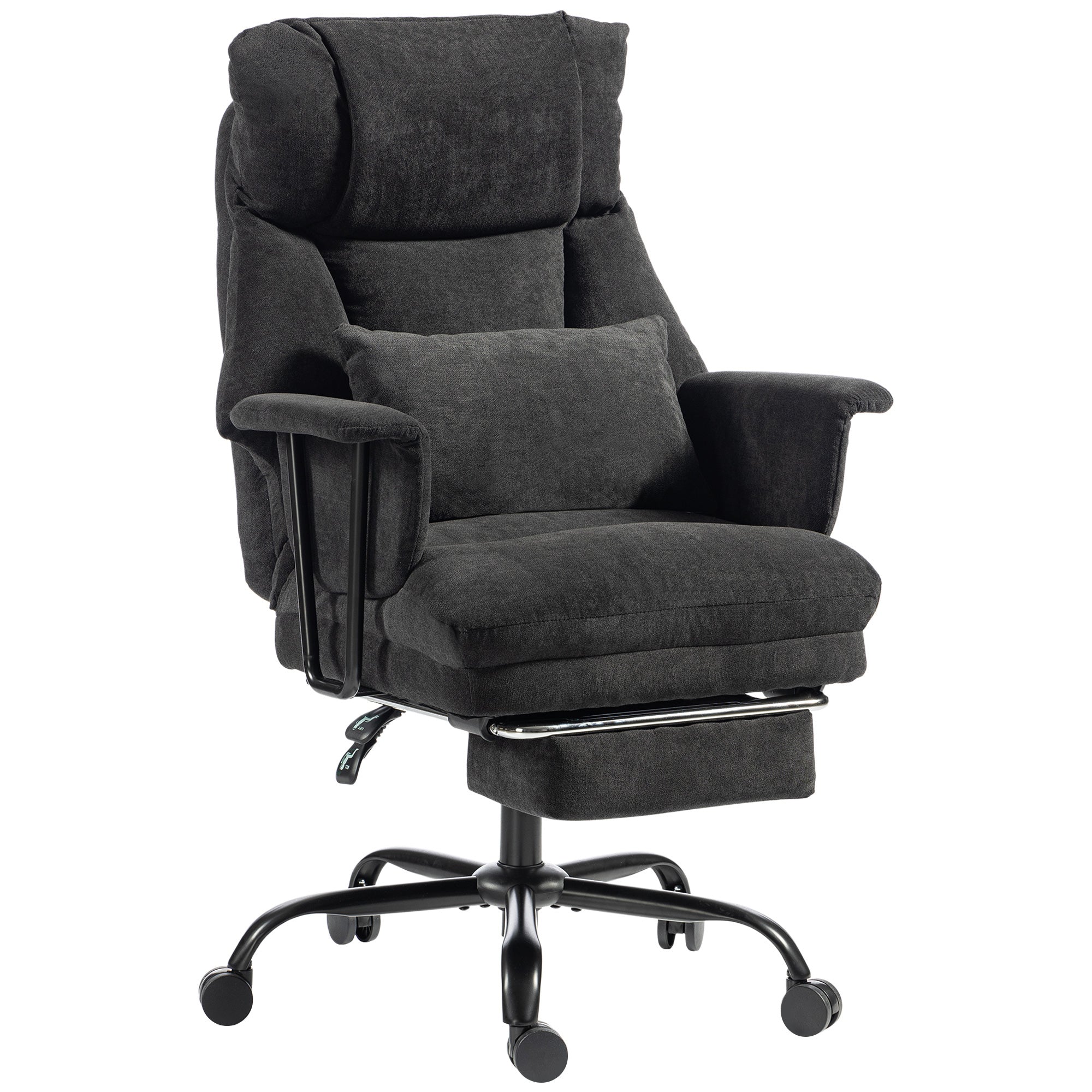 HOMCOM Office Chair, 180kg Heavy Duty Linen Computer Desk Chair with Lumbar Support, Wide Seat, Spring Cushion, Black
