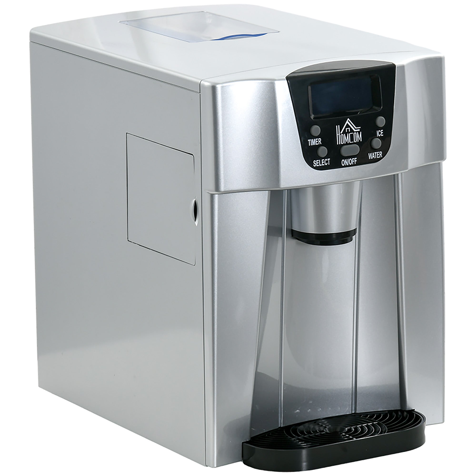 HOMCOM Ice Maker Machine and Water Dispenser, Counter Top Ice Cube Maker for Home with 3L Tank, Adjustable Cube Size, 9 Ice Cubes per 6-10 Minutes, No Plumbing Required, Silver - North Peak Garden Furniture