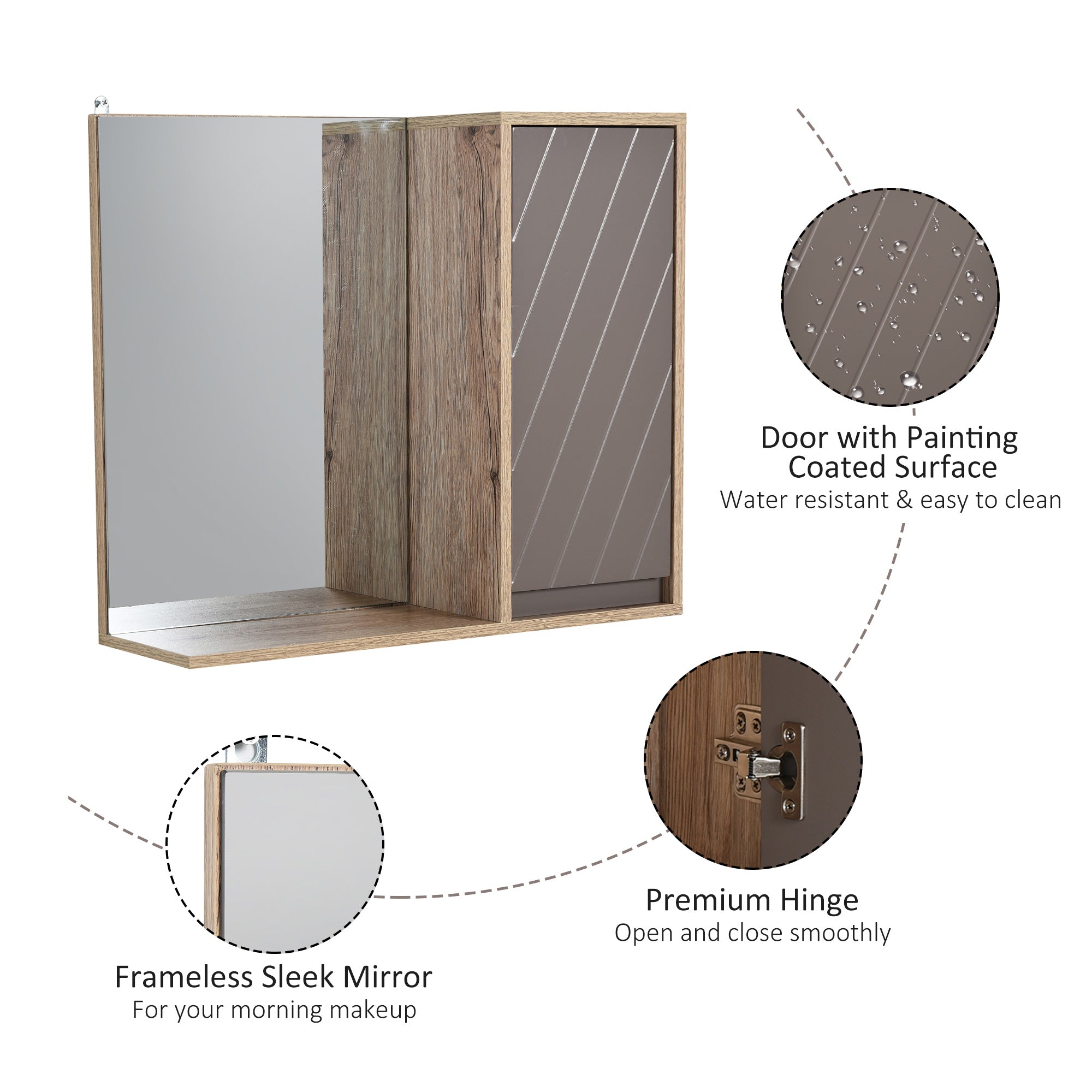 HOMCOM Bathroom Mirror Cabinet, Wall-Mounted Bathroom Cabinet with Mirror and Adjustable Inner Shelf, 57L x 14.2W x49.2H cm - North Peak Garden Furniture