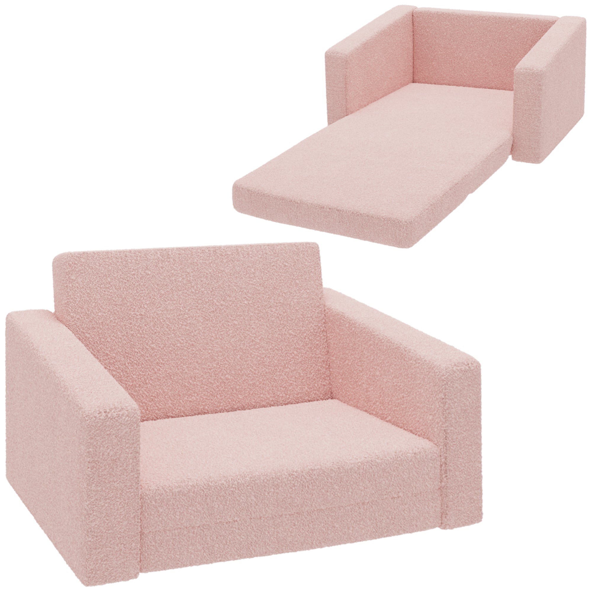 AIYAPLAY 2 in 1 Kids Armchair, Foldable Recliner for 1.5-3 Years Old, Pink - North Peak Garden Furniture
