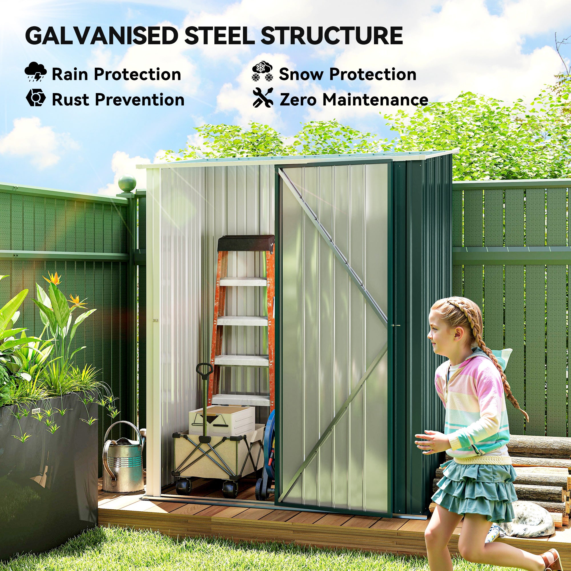 Outsunny Outdoor Storage Shed, Garden Metal Storage Shed w/ Single Door for Garden, Patio, 5.3ft x 3.1ft, Green