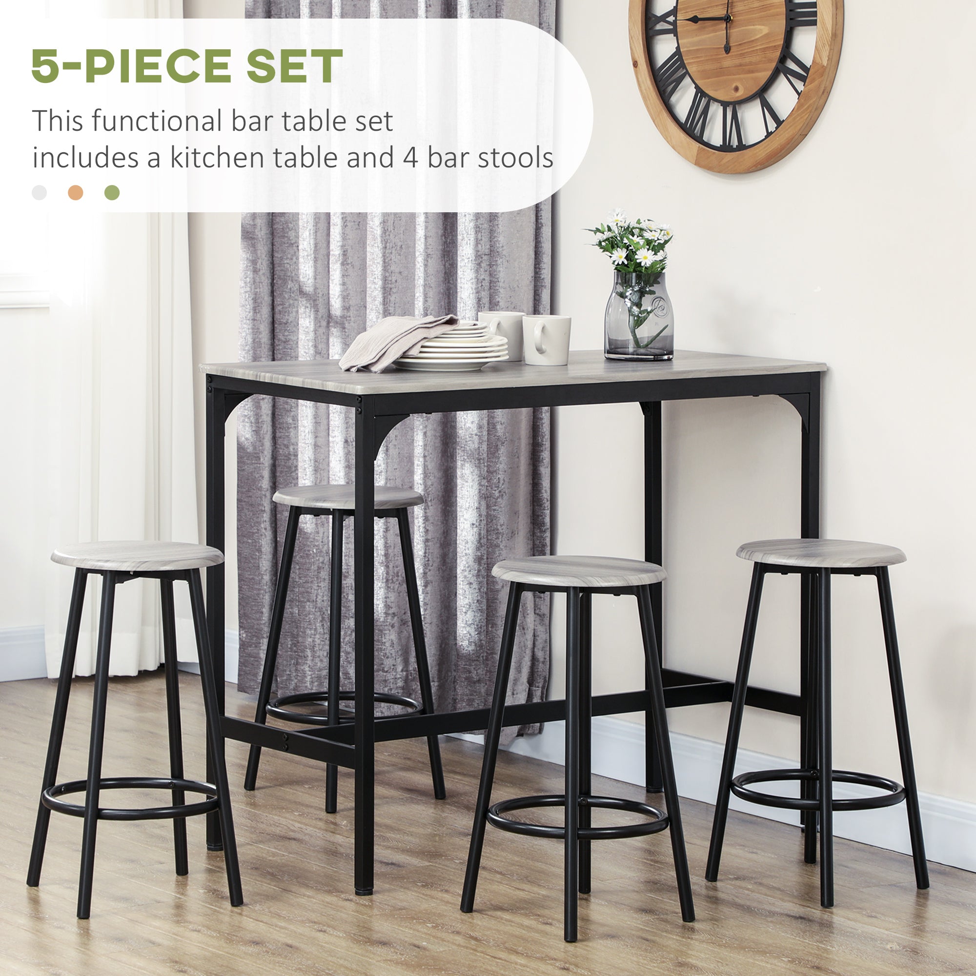 HOMCOM Five-Piece Industrial-Style Bar Table Set - Grey/Black