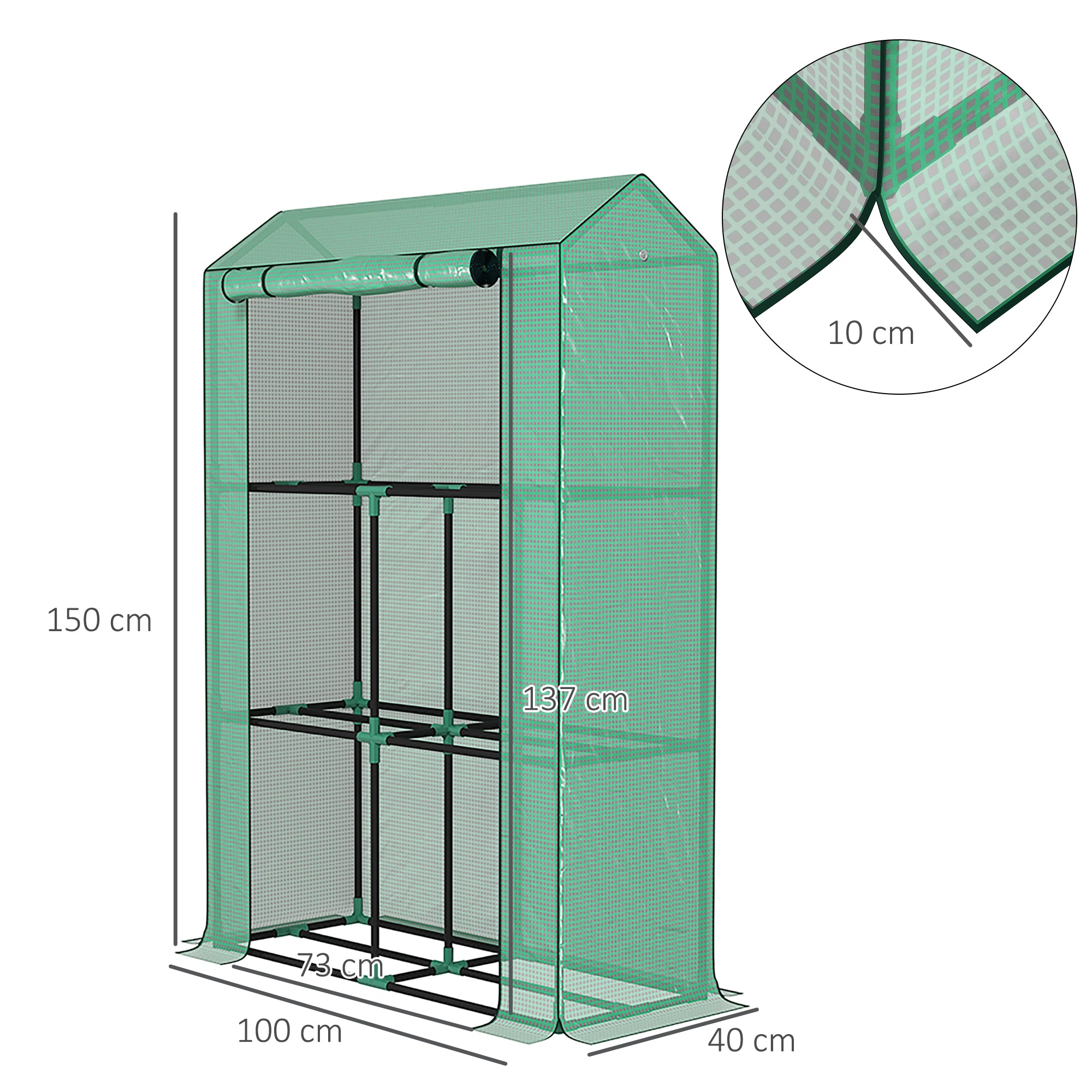 Outsunny 40 x 100cm Three Shelf Steel Frame Greenhouse - Green - North Peak Garden Furniture
