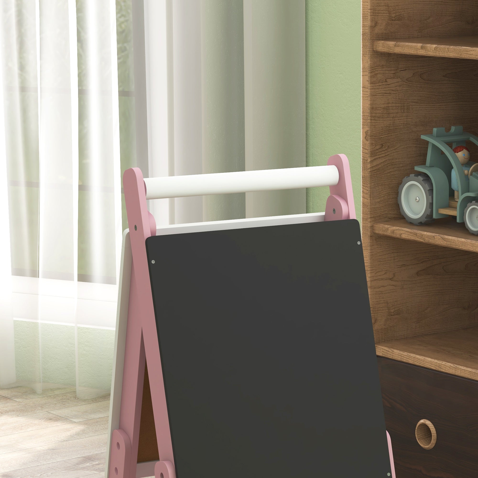 AIYAPLAY Three-In-One Easel for Kids, with Paper Roll, Adjustable Height - Pink - North Peak Garden Furniture