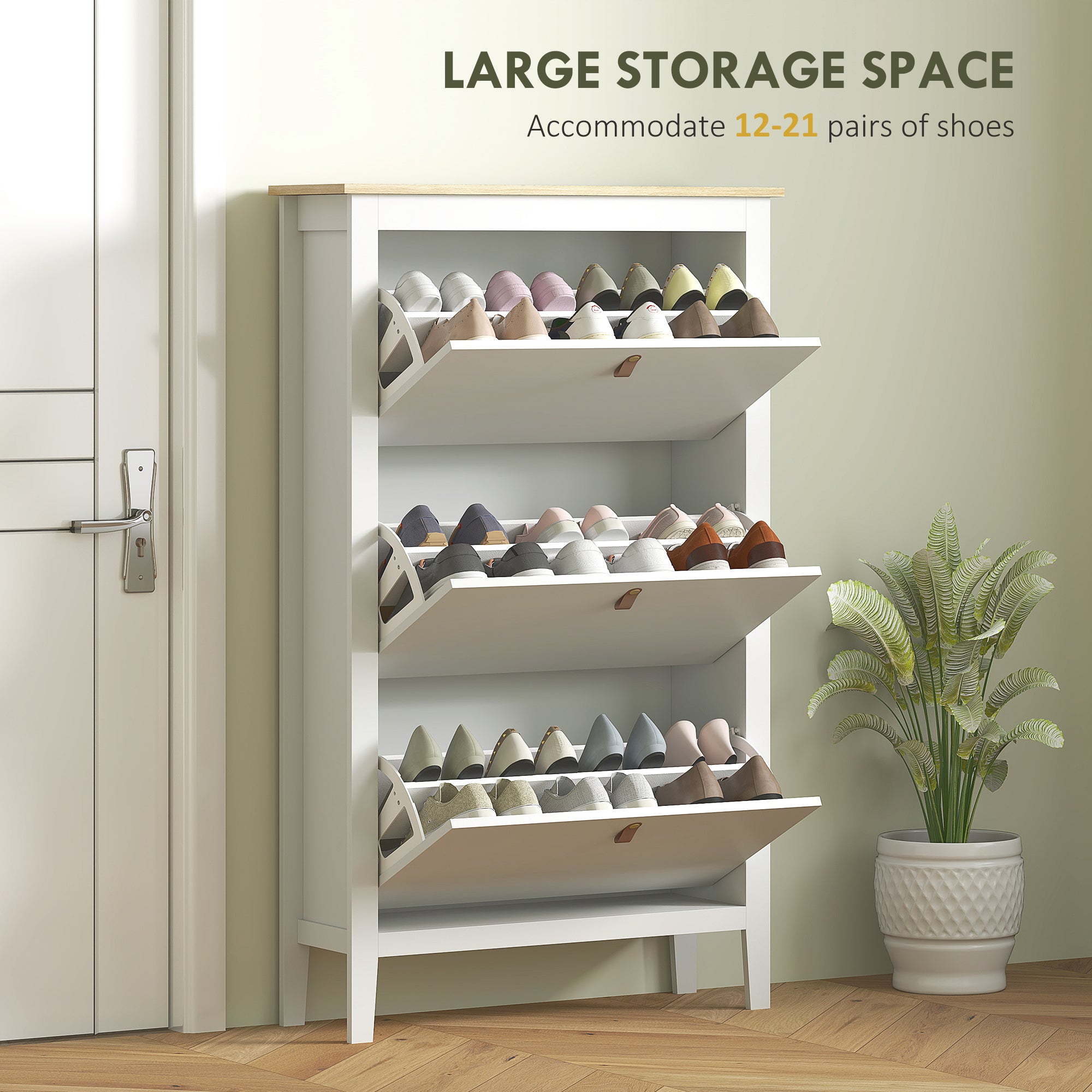 HOMCOM Modern Three-Drawer Shoe Cabinet - White - North Peak Garden Furniture