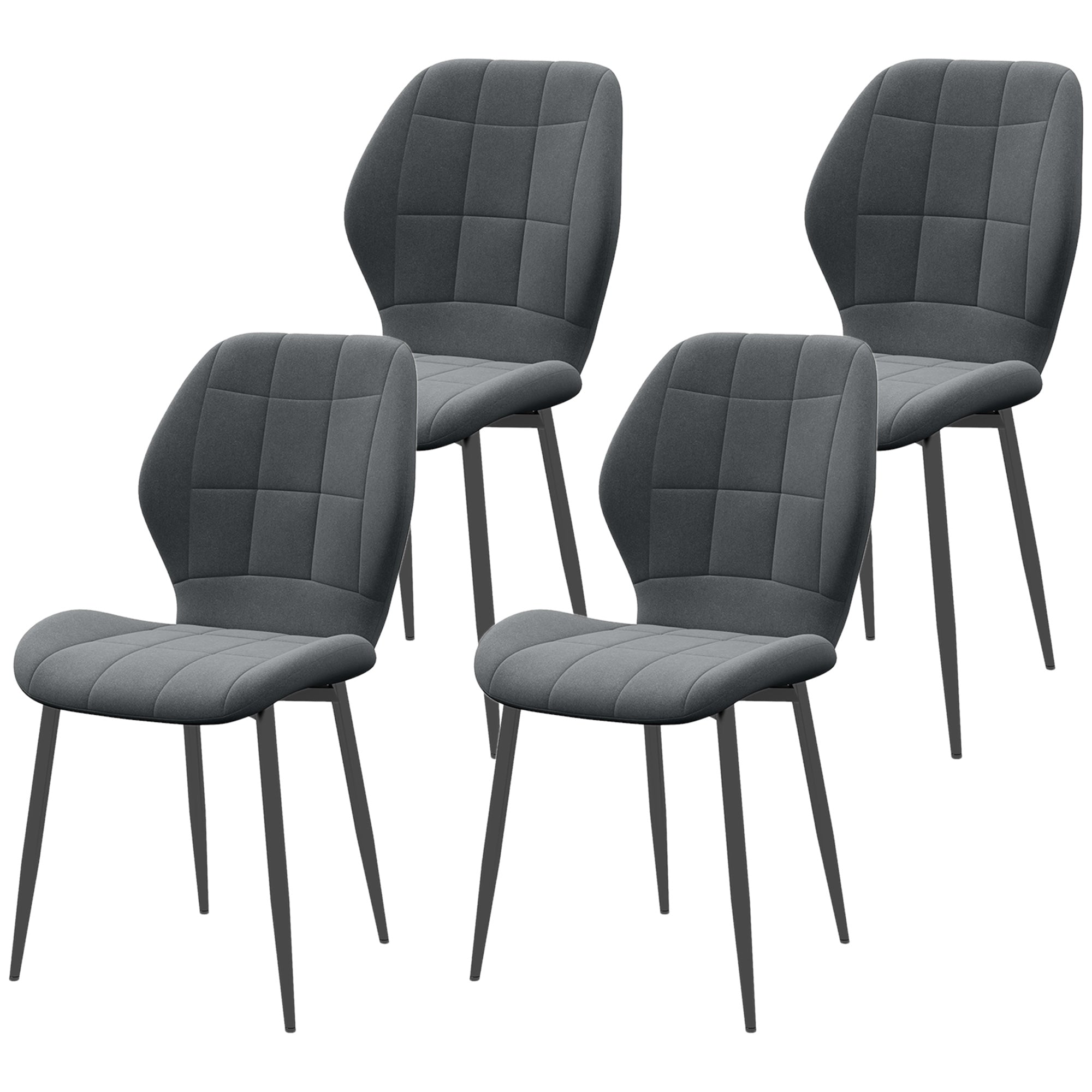 HOMCOM Set of Four Flannel Relaxed Tub Dining Chairs - Dark Grey - North Peak Garden Furniture