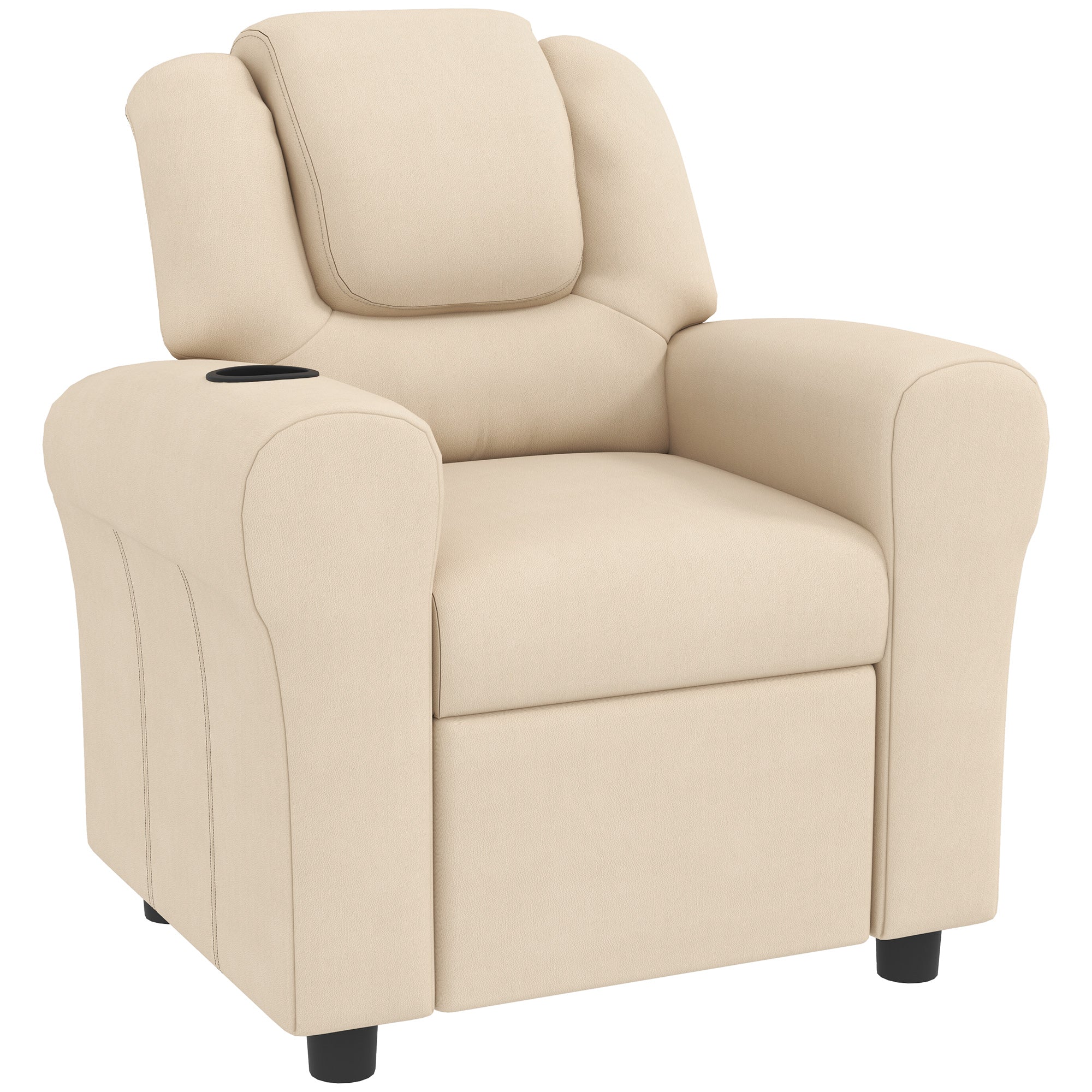 HOMCOM Kids Recliner Chair, PU Leather with Adjustable Backrest, Footrest, Padded Headrest, Beige - North Peak Garden Furniture