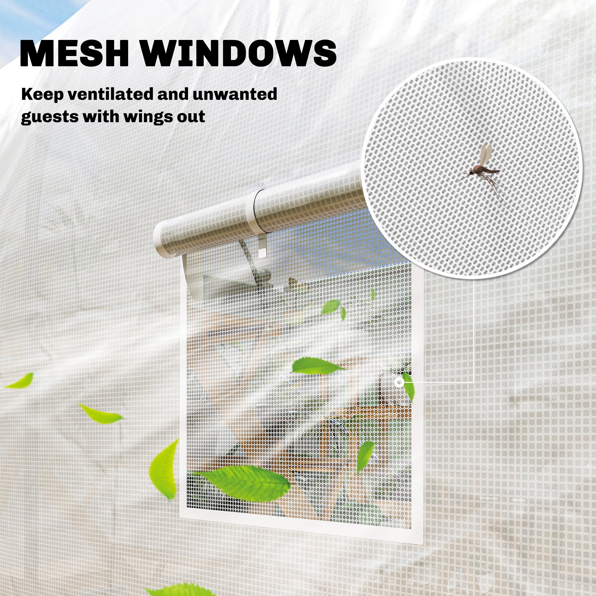 Outsunny 3.5 x 2 x 2 m Polytunnel Greenhouse, Walk-in Green House for Garden with Mesh Windows, Galvanised Steel Frame, White