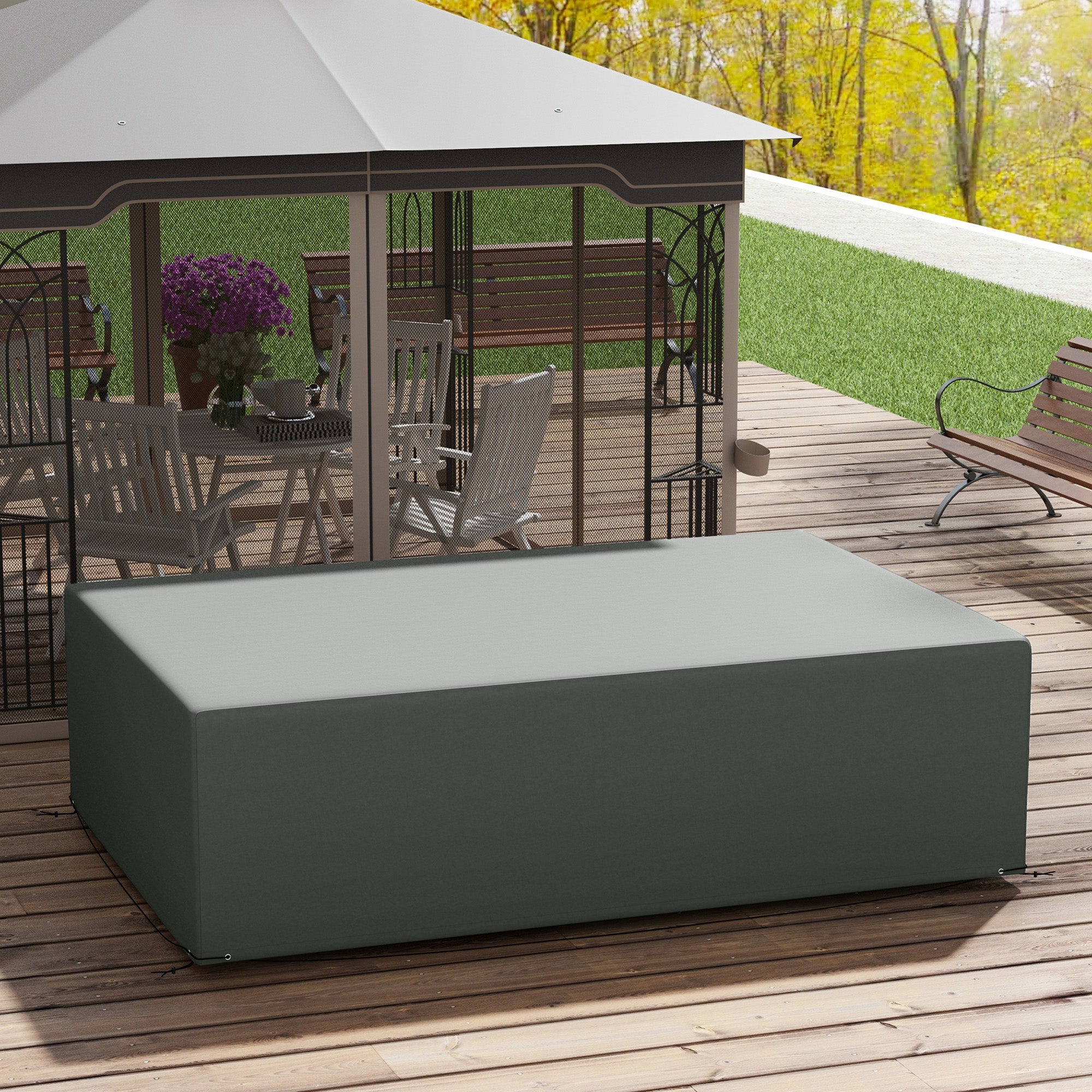 Outsunny Outdoor Garden Furniture Cover Waterproof, Anti-UV 600D Heavy Duty Oxford Fabric Patio Furniture Cover for Rectangular Sofa Table Set, Dark Grey, 245 x 165 x 66 cm - North Peak Garden Furniture