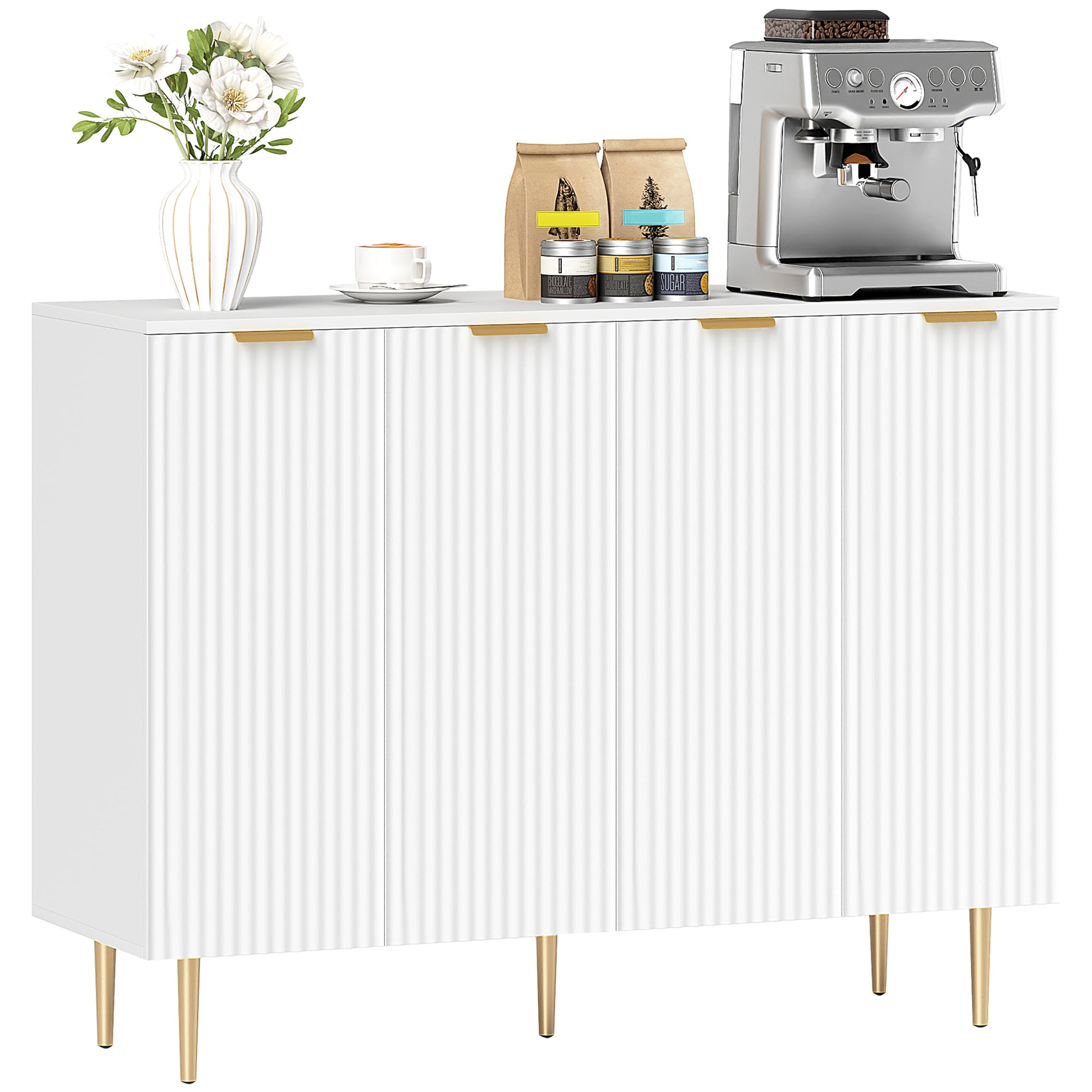 HOMCOM Sideboard Buffet Cabinet, Modern Kitchen Storage Cabinet with 4 Doors and Adjustable Shelves, Living Room Cabinet with Metal Legs for Hallway, White - North Peak Garden Furniture