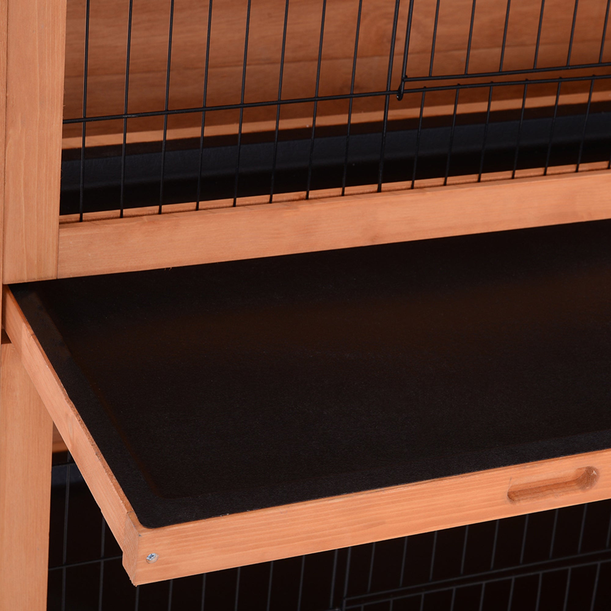 PawHut Rabbit Hutch Outdoor Guinea Pig Hutch Bunny Cage with No-Leak Trays, Divider, 136 x 50 x 93cm, Orange - North Peak Garden Furniture