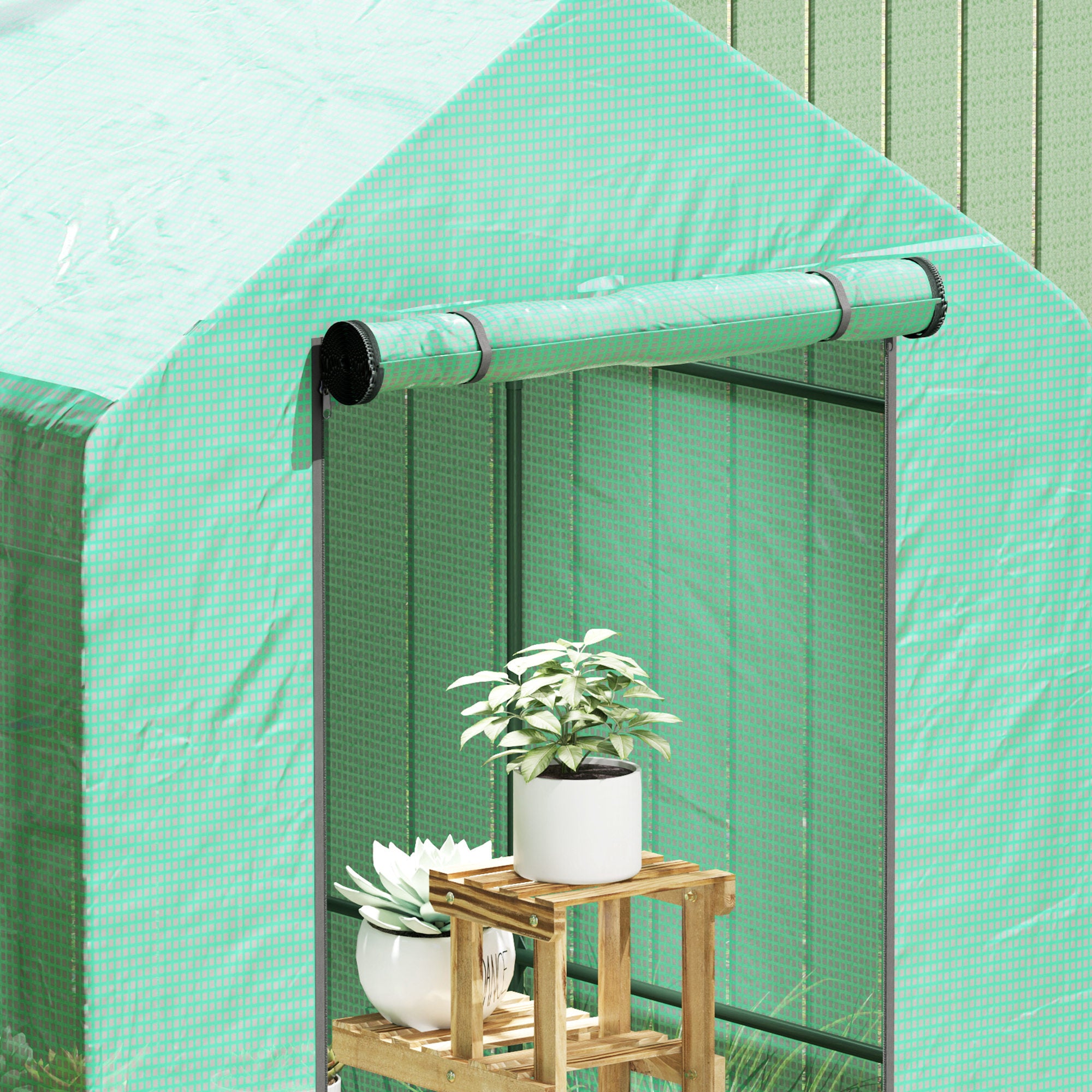 Outsunny 120 x 186cm Walk-In Greenhouse, with Shelves - Green - North Peak Garden Furniture