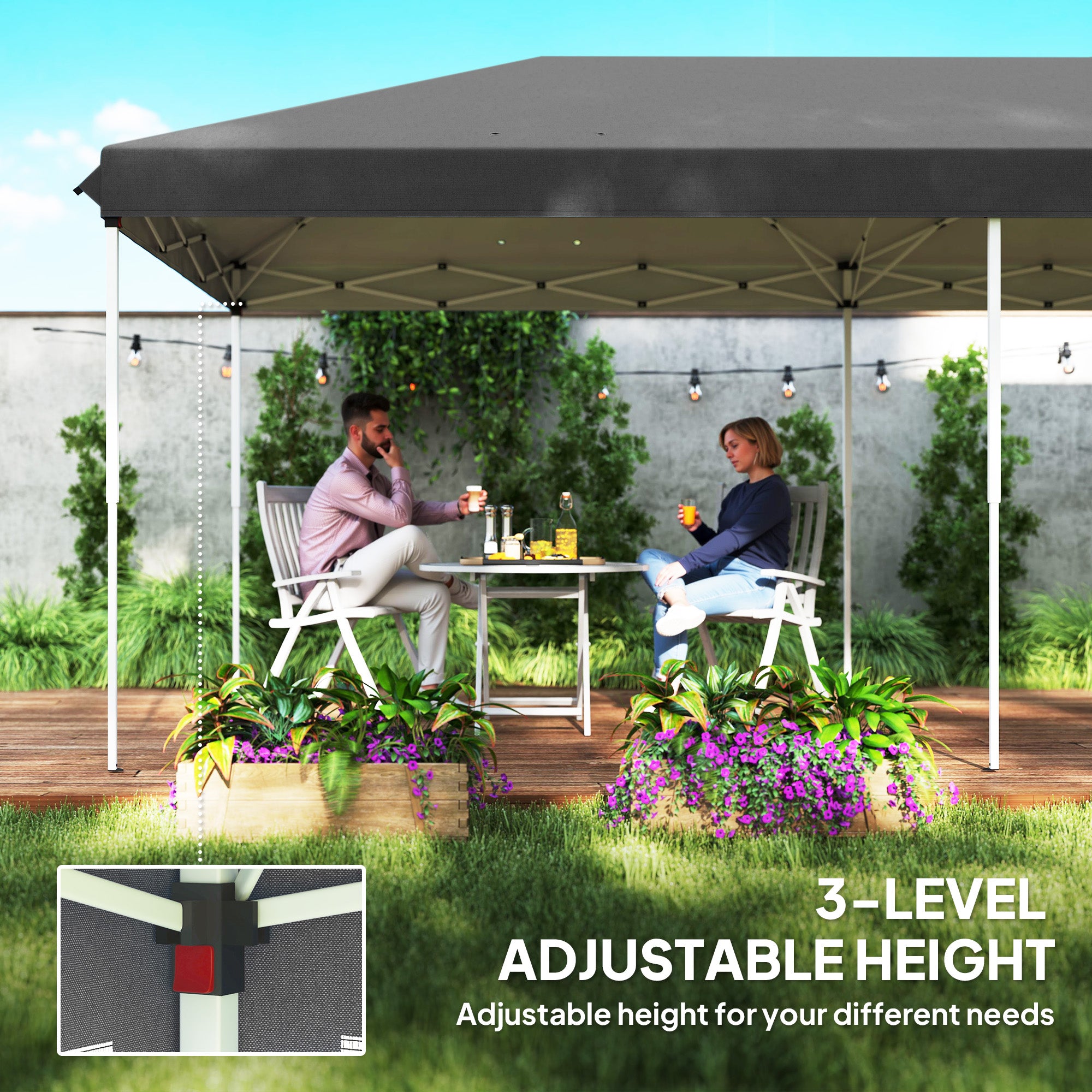 Outsunny 3 x 6m Pop Up Gazebo, Outdoor Canopy Shelter, Marquee Party Wedding Tent with 6 Mesh Walls and Carry Bag, Black - North Peak Garden Furniture