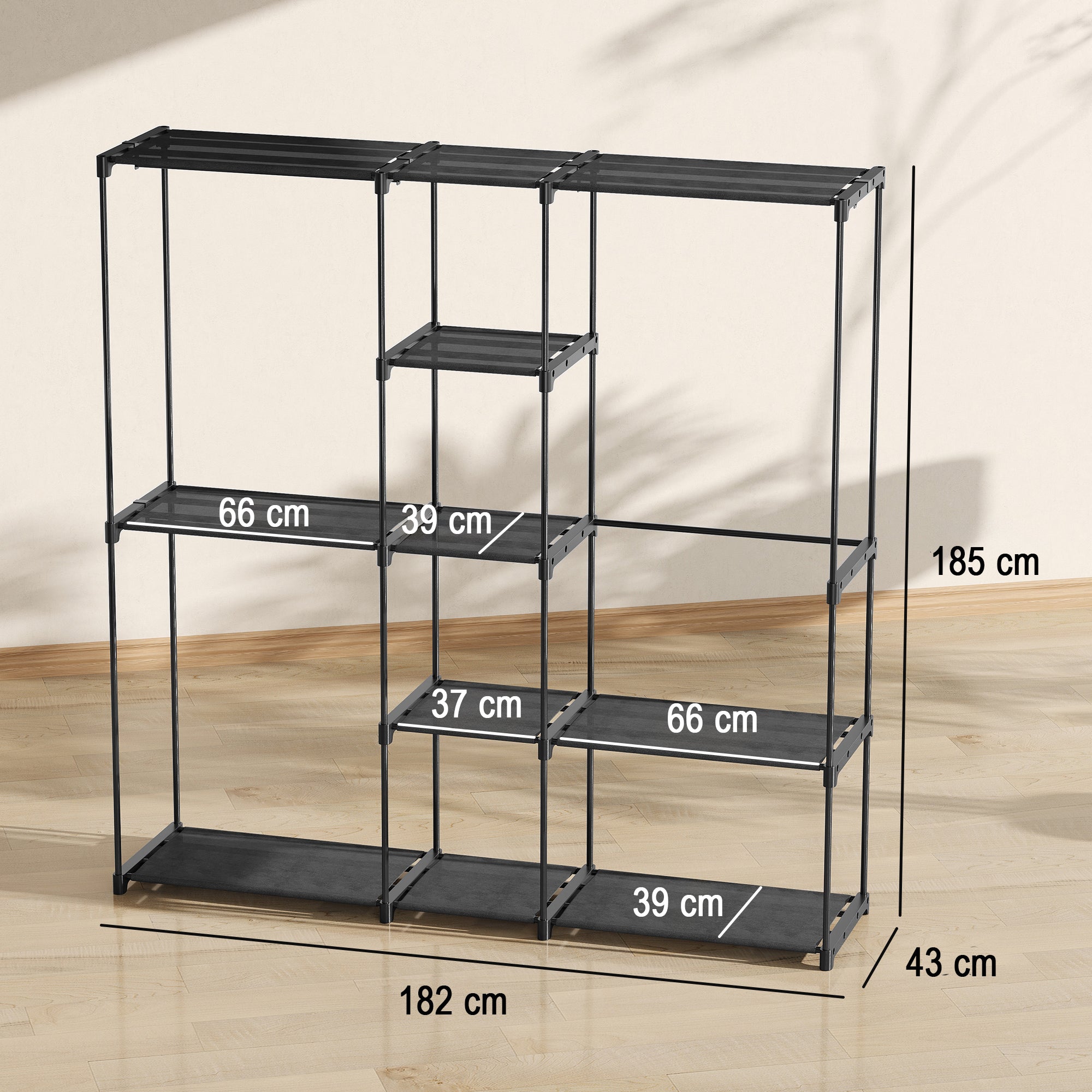 HOMCOM Portable Wardrobe, Open Clothes Wardrobe with 8 Shelves, 3 Hanging Rails, Black