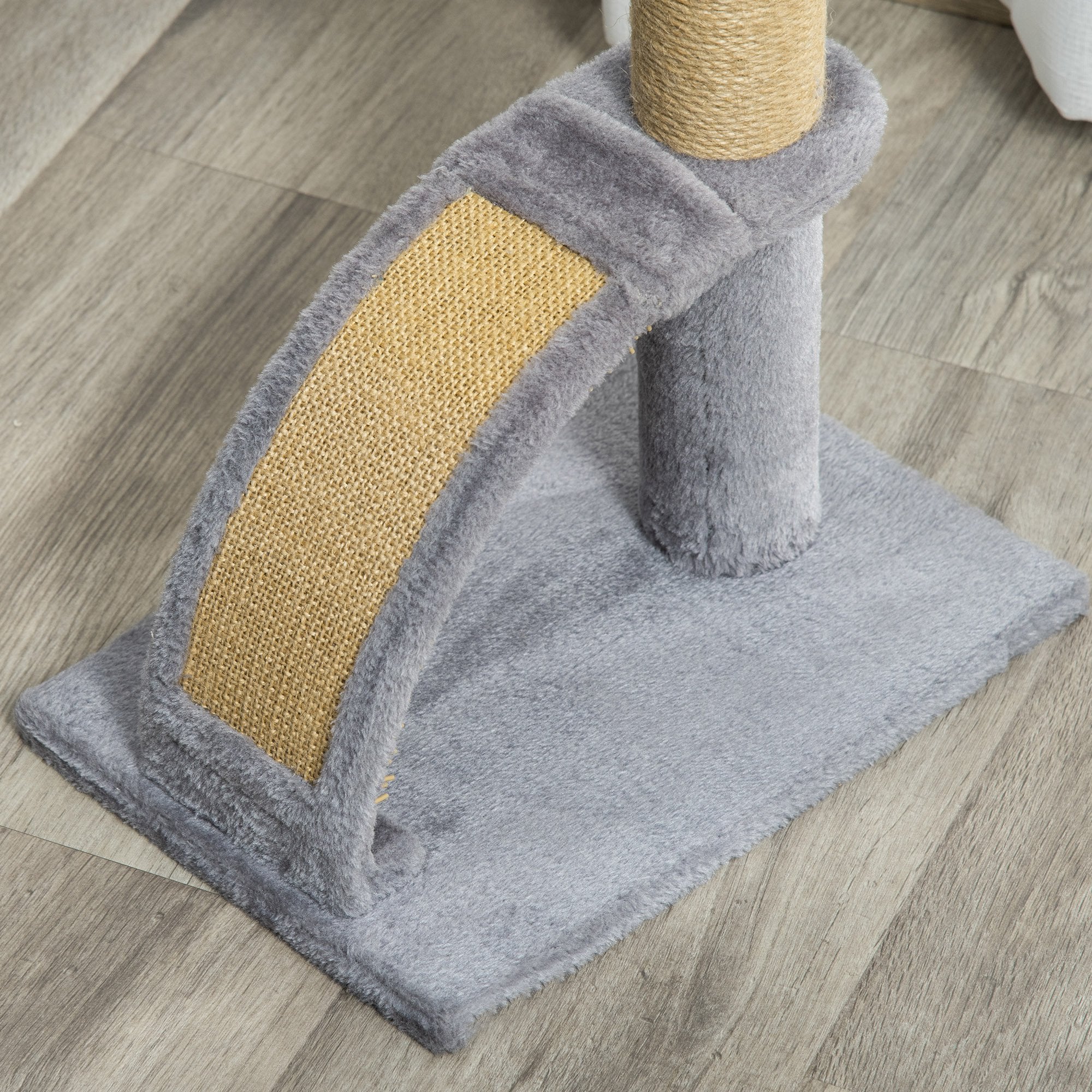 PawHut Cat Tree for Indoor Cats Climbing Activity Center Kitten Tower Furniture with Jute Post Scratching Massage Board Hanging Ball with Bell 34 x 24 x 43cm Grey - North Peak Garden Furniture