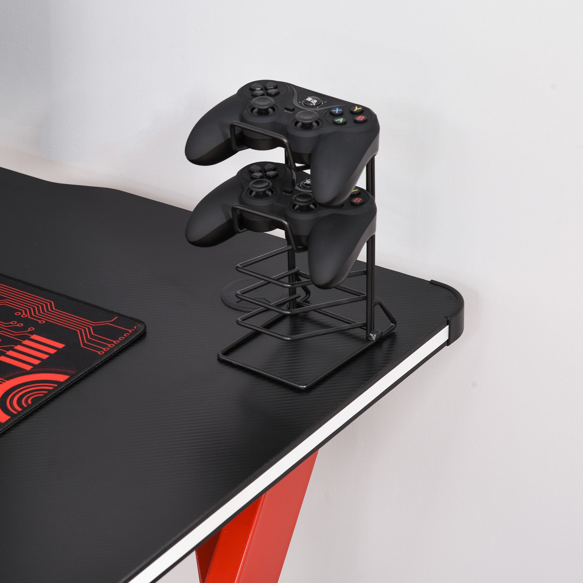 HOMCOM RGB 120 x 66cm Gaming Desk, Computer Table with Carbon Fibre Surface, Headphone Hook, Cup Holder, Controller Rack, Home Office Desk, Black and Red