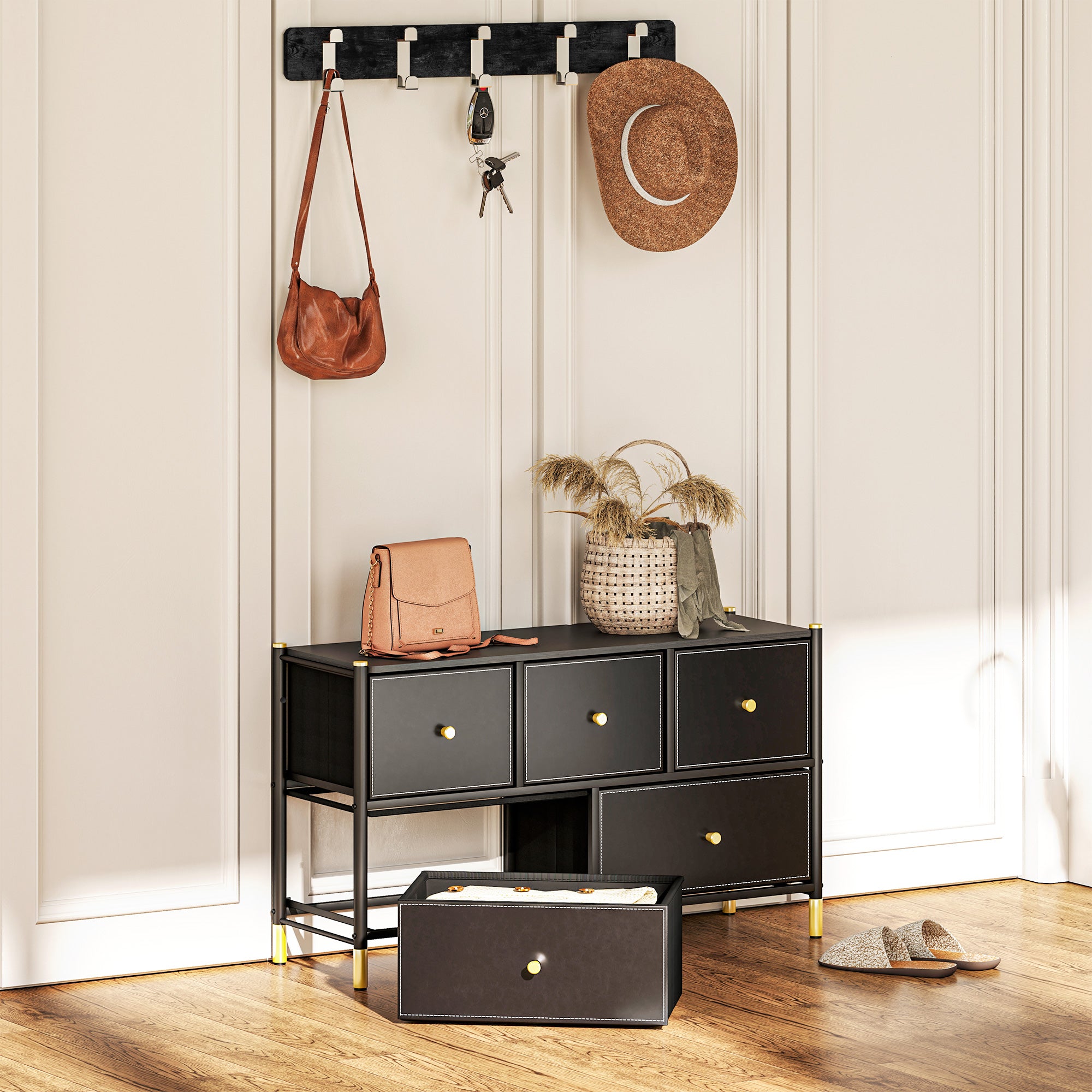 HOMCOM Faux Leather Front Chest of Drawers - Black - North Peak Garden Furniture