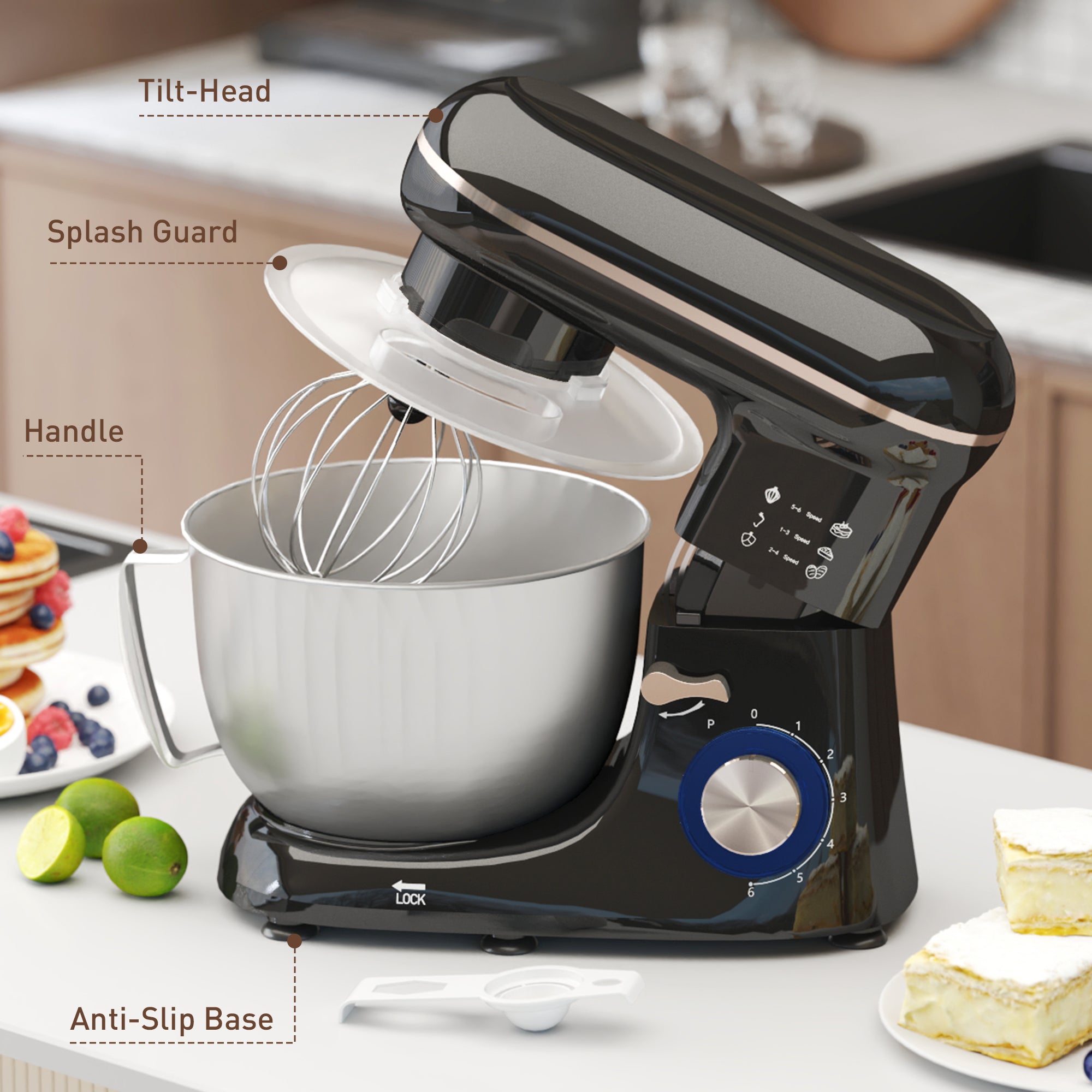 HOMCOM 1300W Kitchen Stand Mixer, with Accessories - Black - North Peak Garden Furniture