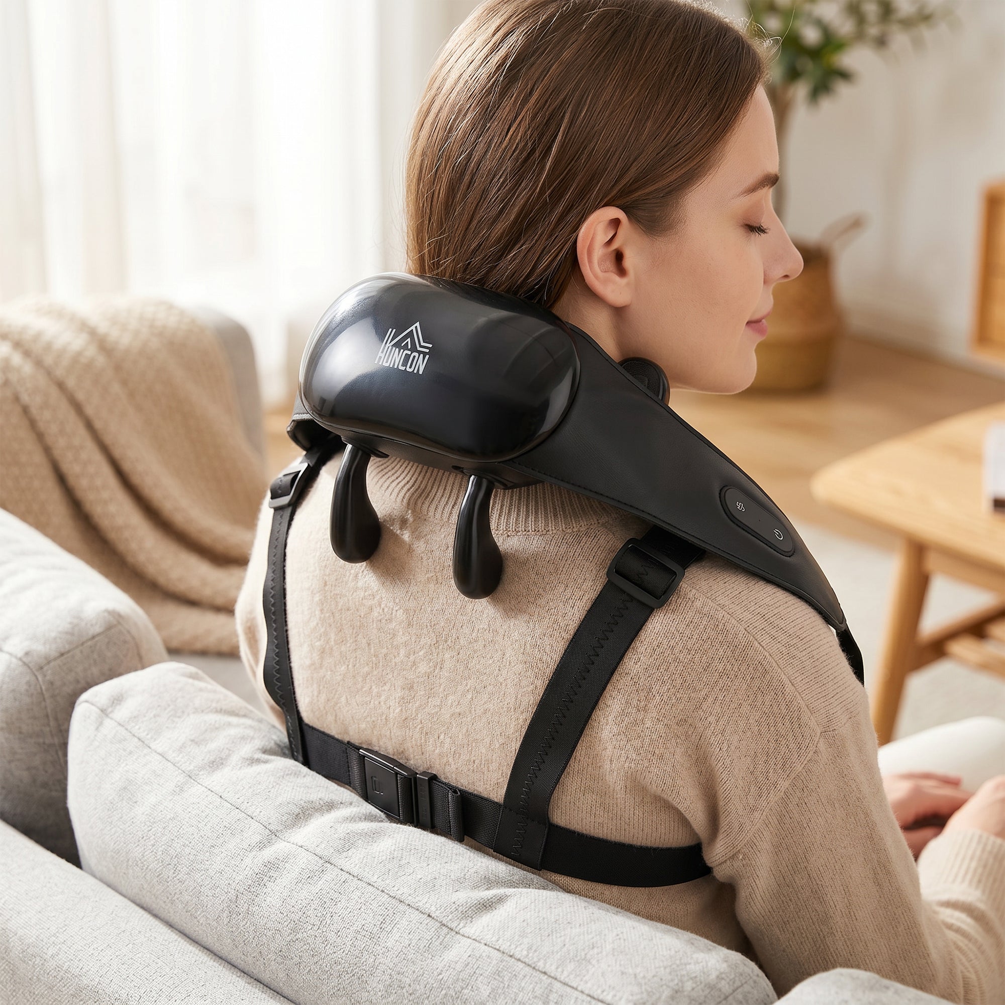 HOMCOM Cordless Neck Massager with Heat, Deep Tissue 4D Shiatsu Neck and Shoulder Massager for Car Home, Gifts for Men Women