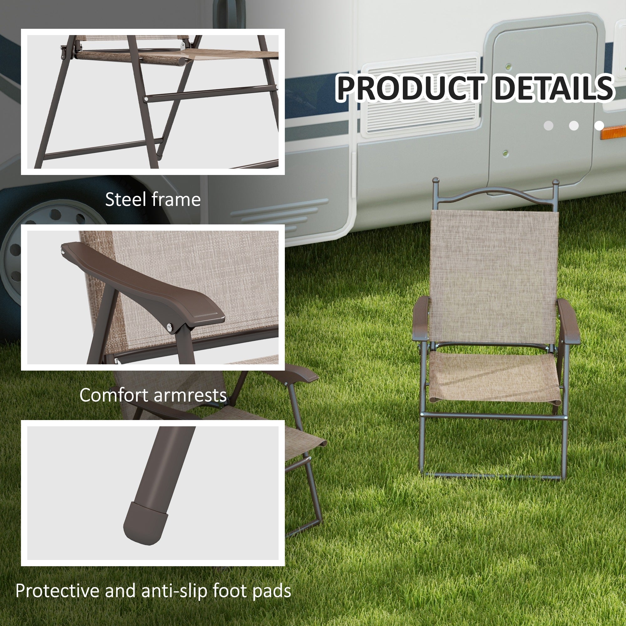 Outsunny Set of Two Folding Garden Chairs, with Fabric Mesh Seats - Mixed Brown - North Peak Garden Furniture