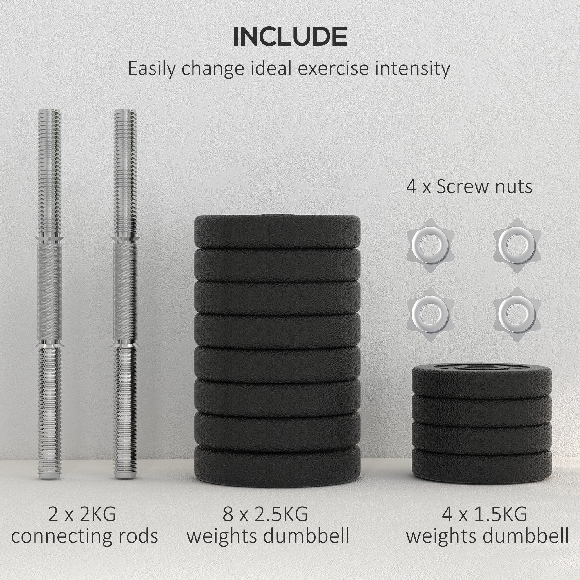 HOMCOM 30KG Adjustable Dumbbells Set, Hand Weights Set for Home Gym Weight Lifting Training - North Peak Garden Furniture