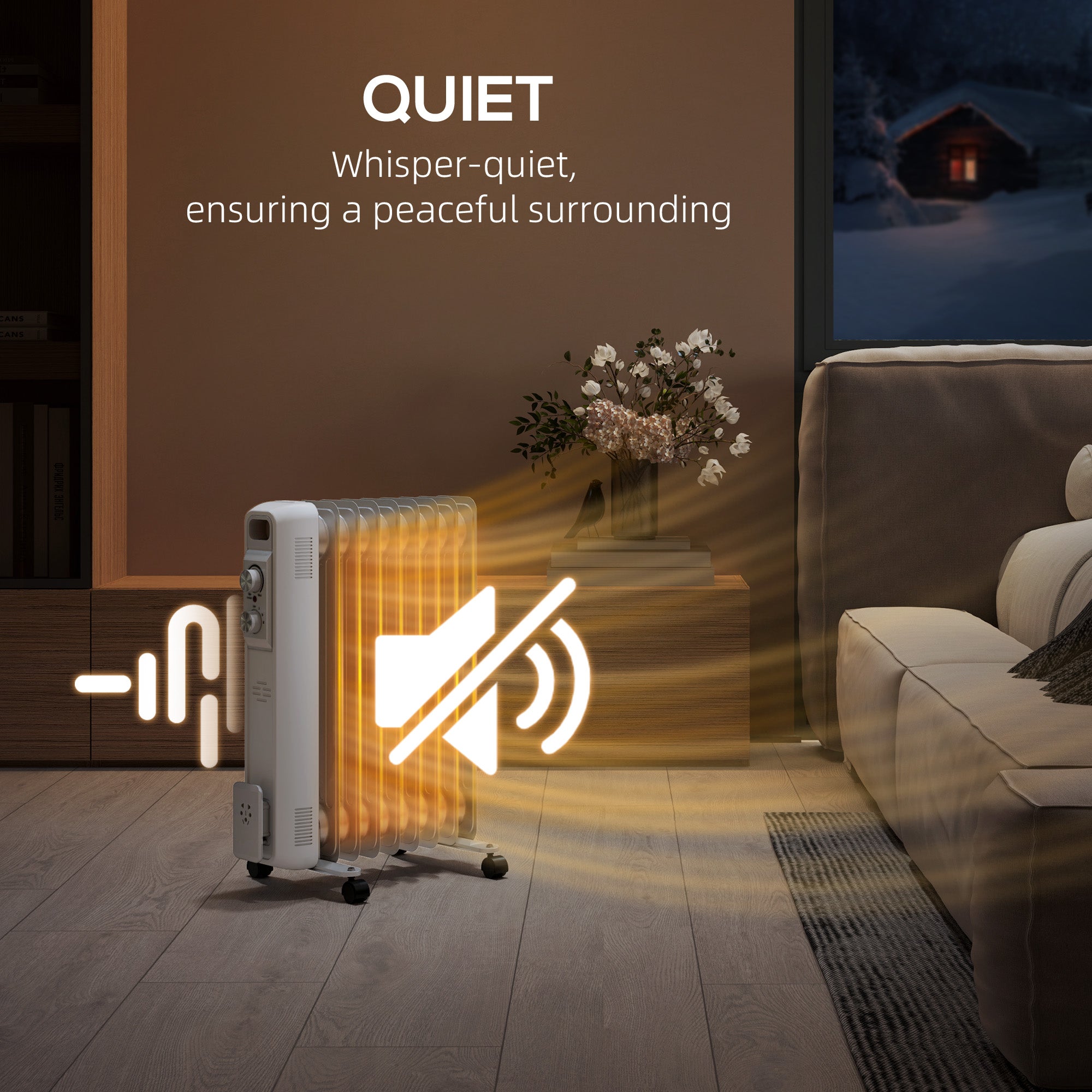 HOMCOM 2kW Nine Fin Oil-Filled Radiator - White - North Peak Garden Furniture