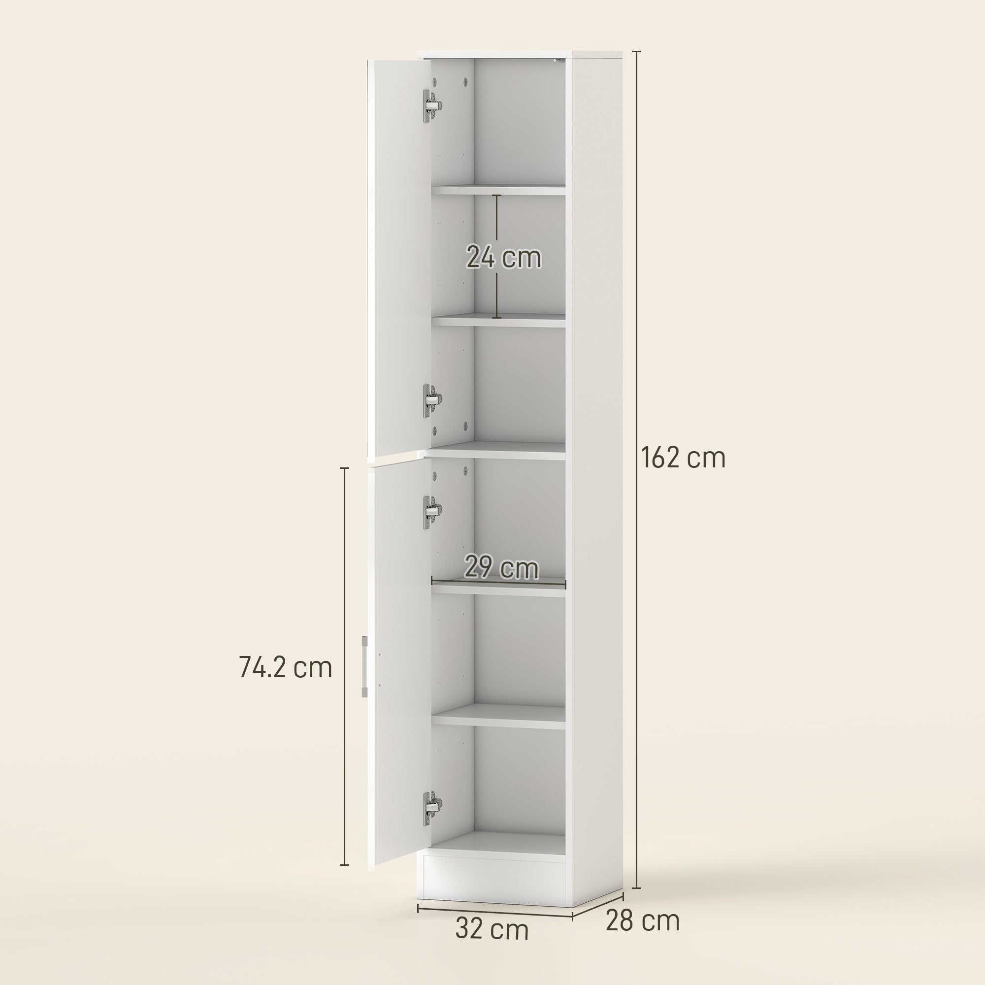 kleankin Tall Mirrored Bathroom Cabinet, Bathroom Storage Cupboard, Floor Standing Tallboy Unit with Adjustable Shelf, White