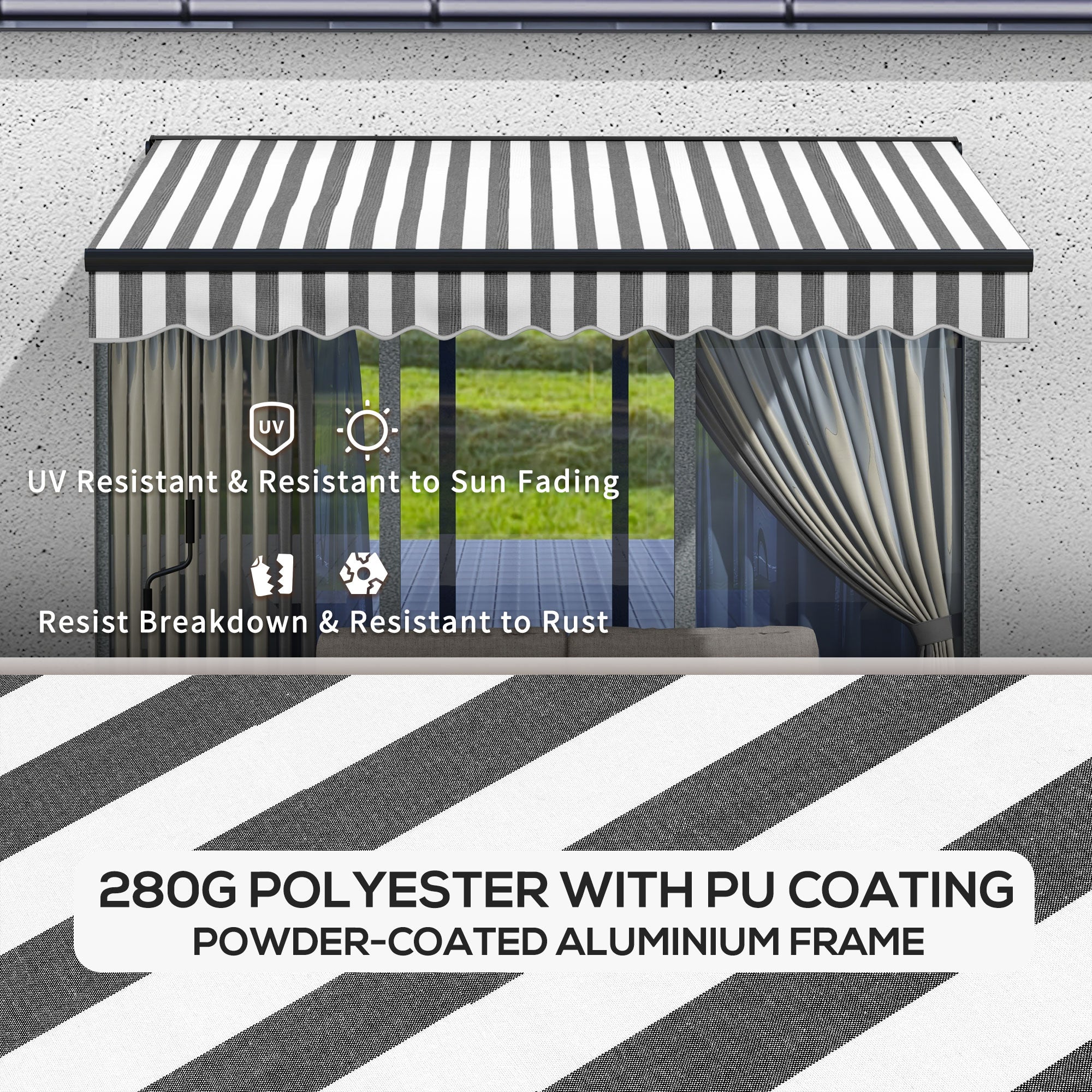 Outsunny 3 x 2m Aluminium Frame Electric Awning, with Remote - Grey/White - North Peak Garden Furniture