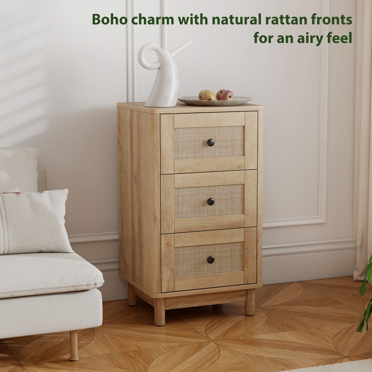 HOMCOM 40 cm Drawer Chest of Drawers with 3 Drawer - Oak