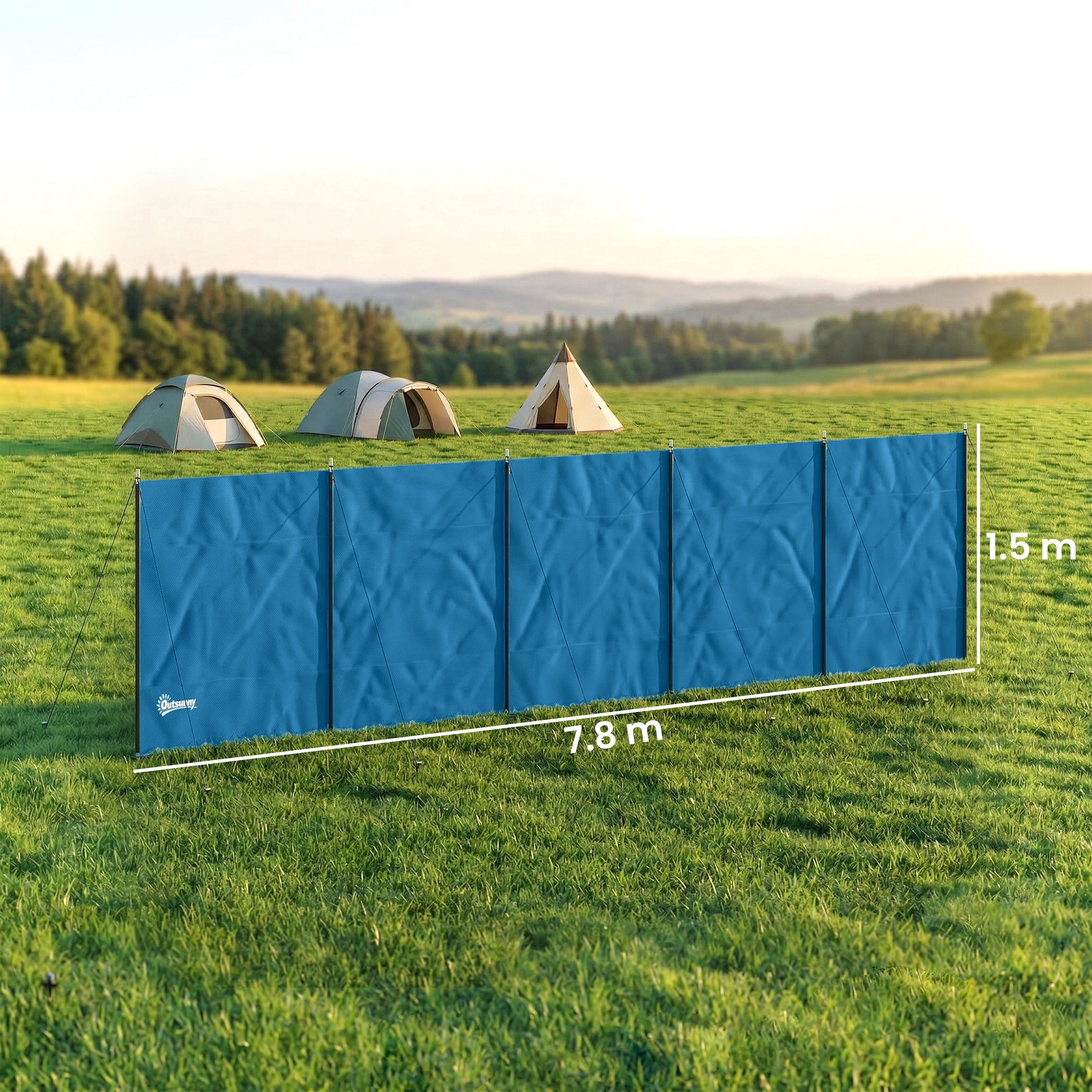 Outsunny Camping Windbreak, Foldable Portable Wind Blocker w/ Carry Bag and Steel Poles, 780cm x 150cm