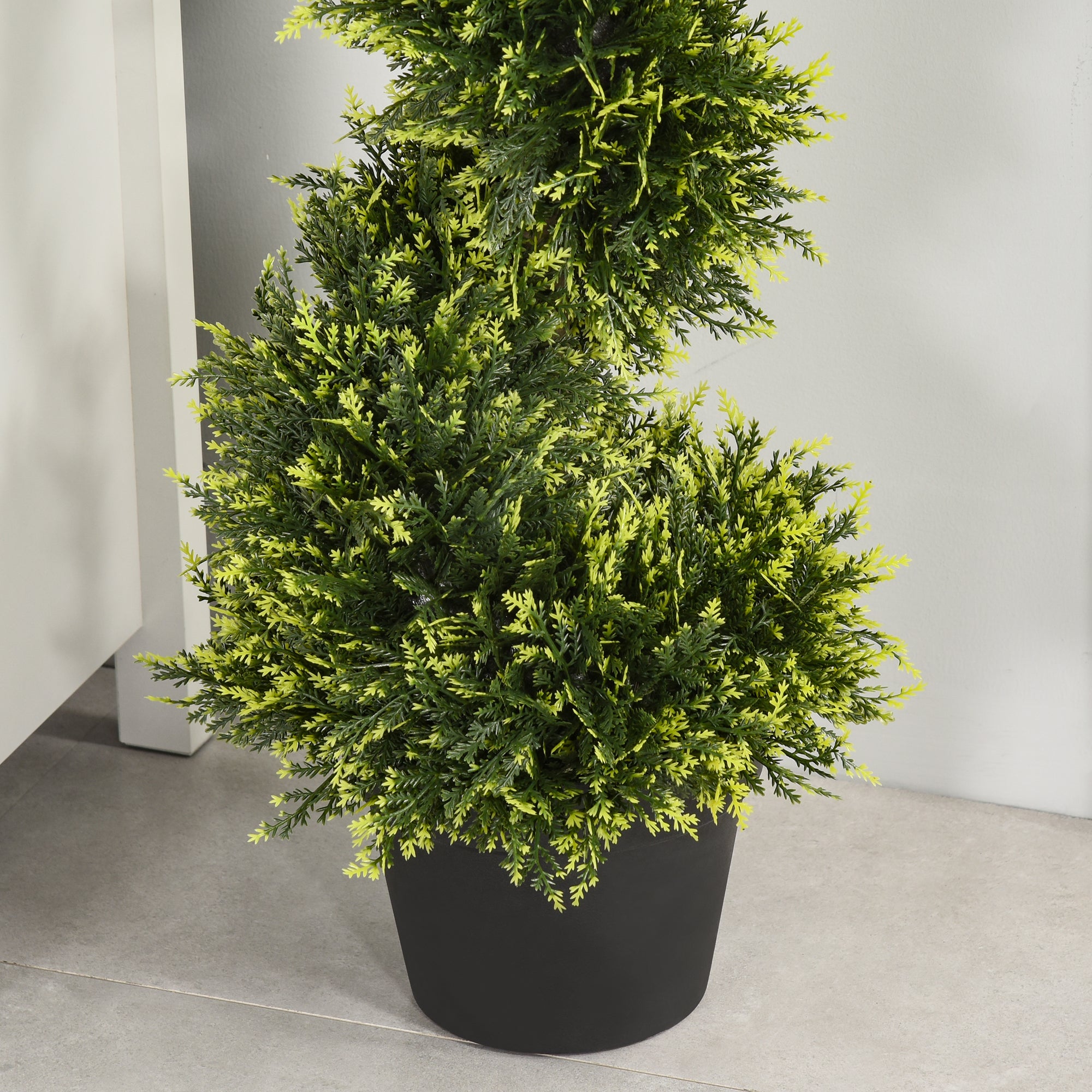 Outsunny Set Of 2 90cm/3FT Artificial Spiral Topiary Trees w/ Pot Fake Indoor Outdoor Greenery Plant Home Office Garden Décor Green - North Peak Garden Furniture