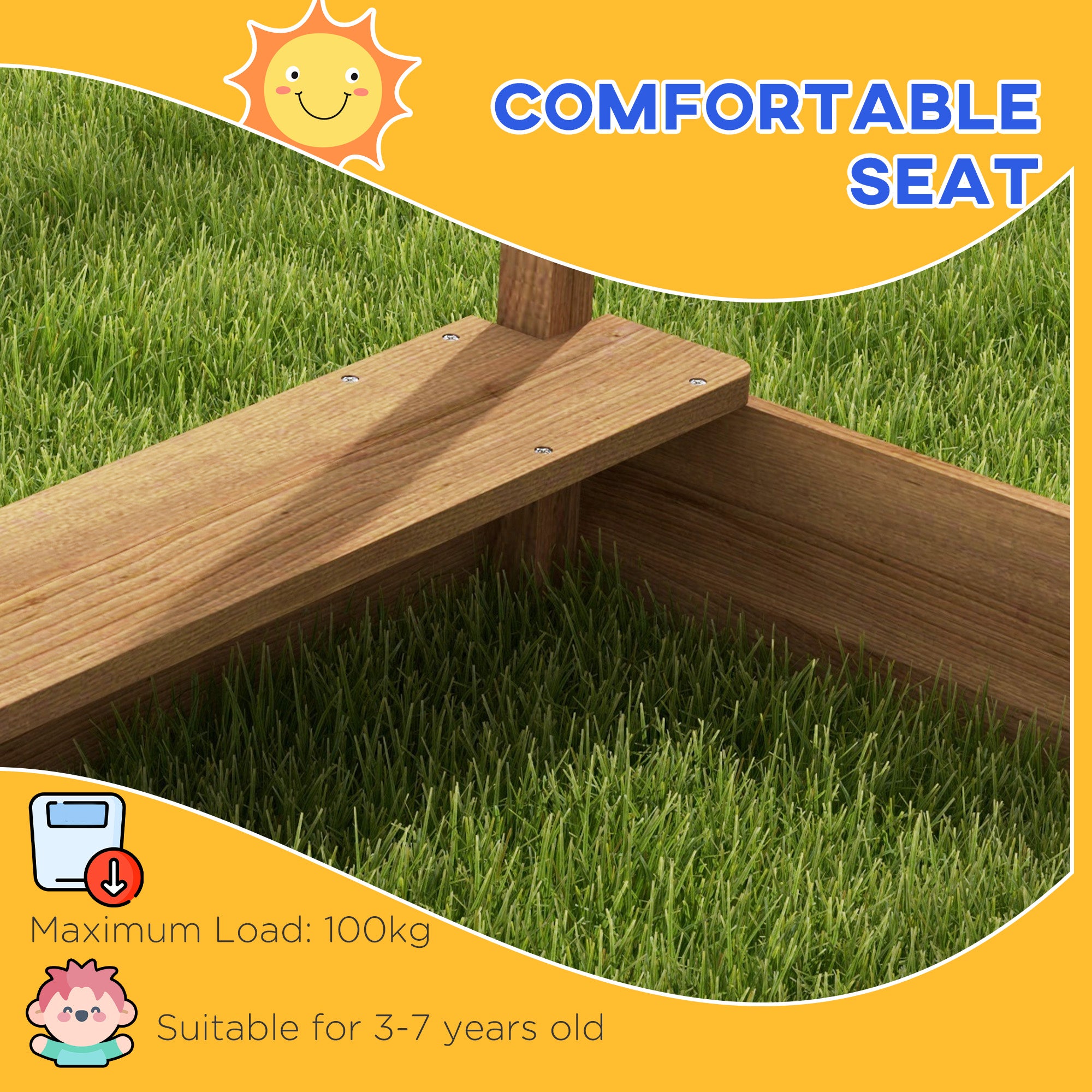 Outsunny House-Designed Wooden Sandbox, Outdoor Sandpit, with Blackboard, Toys, Sink, Seats, Flags, for Ages 3-7 Years - Brown - North Peak Garden Furniture