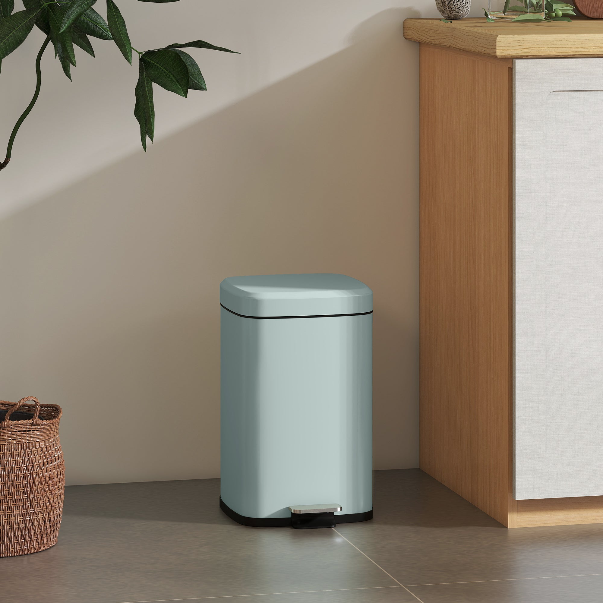 HOMCOM 20L Modern Boxy Metal Home Kitchen Bin - Light Green