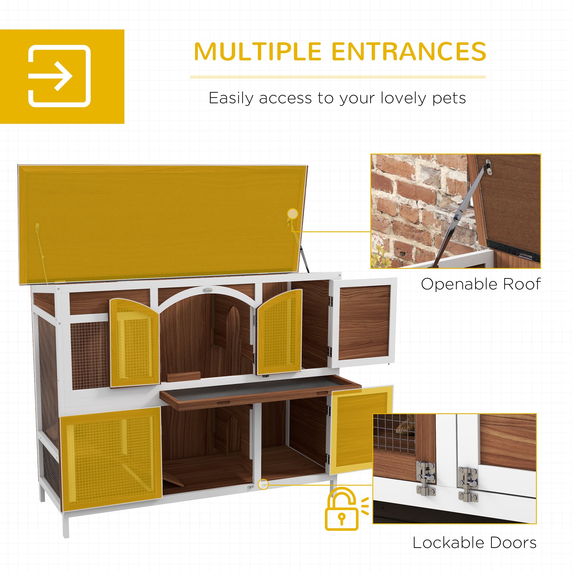 PawHut Two-Tier Wooden Pet Hutch with Openable Roof, Slide-Out Tray - North Peak Garden Furniture