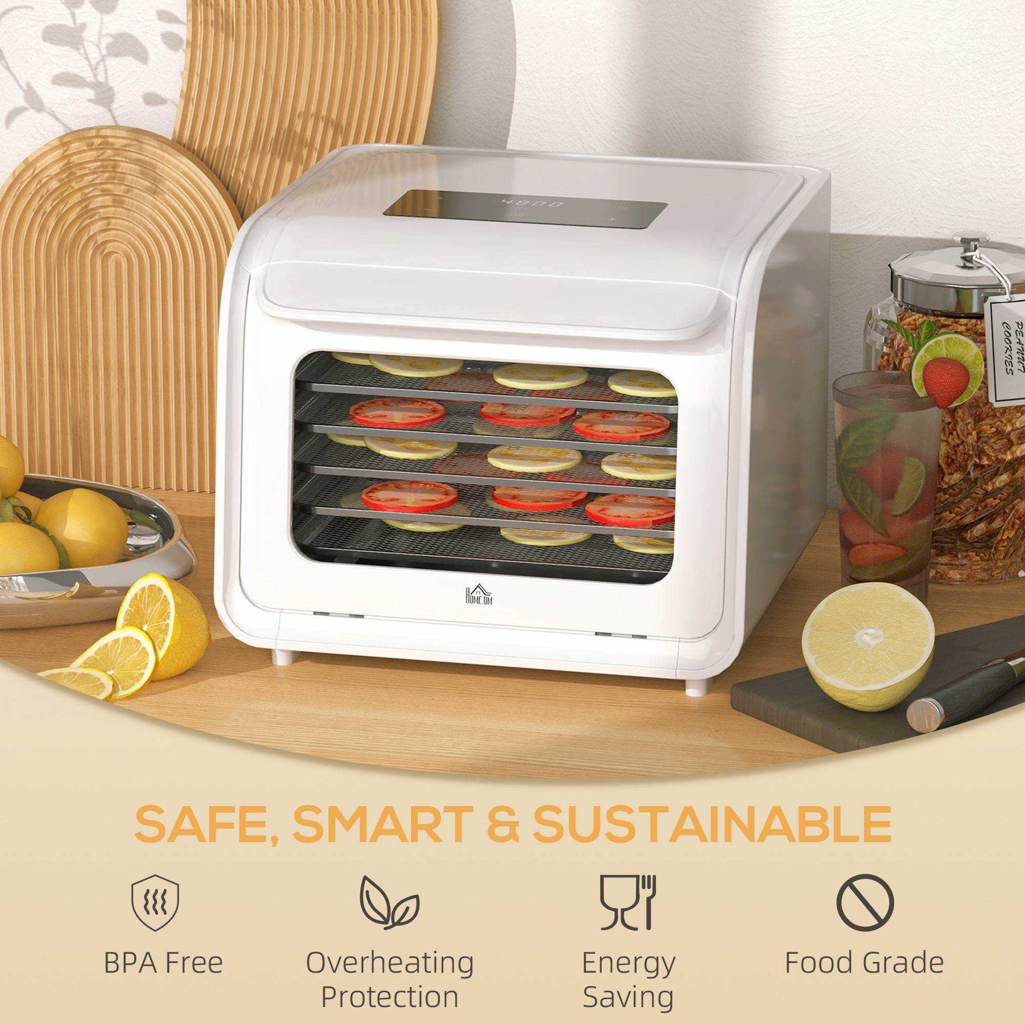 HOMCOM 35-70°C Six-Tray Food Dehydrator - White - North Peak Garden Furniture