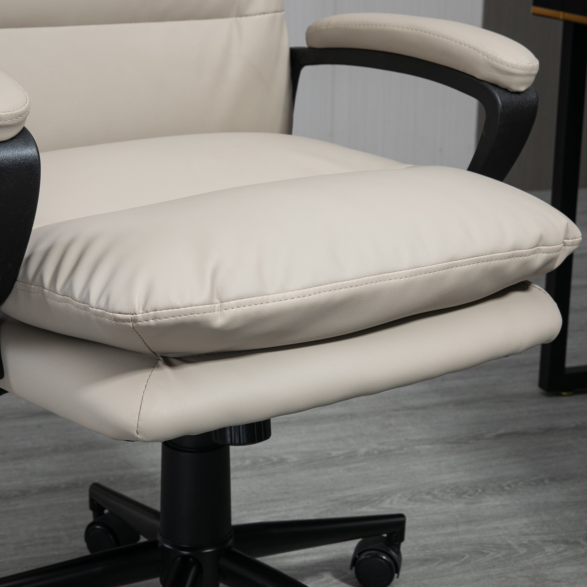 Vinsetto Ergonomic Computer Desk Chair, PU Leather Office Chair with Adjustable Height and Swivel Rolling Wheels for Work Study, Light Grey - North Peak Garden Furniture