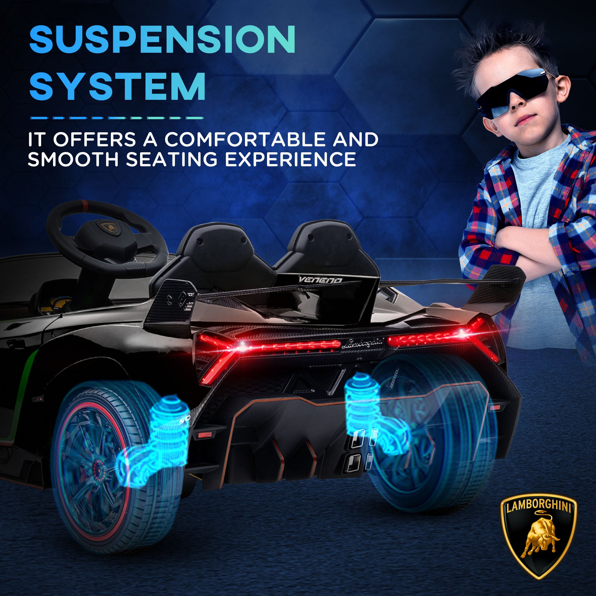 HOMCOM Lamborghini Veneno Licensed Electric Ride-On Car, with Remote, Music, Horn - Black - North Peak Garden Furniture