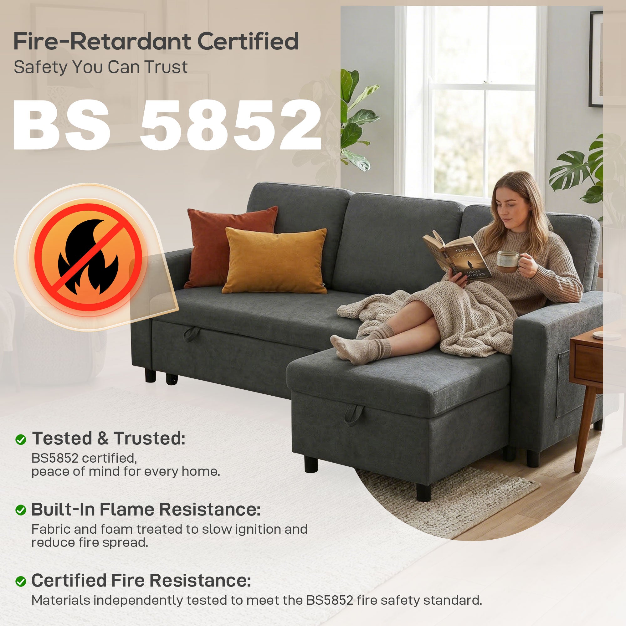 HOMCOM L Sofa Bed, with Storage - Charcoal Grey