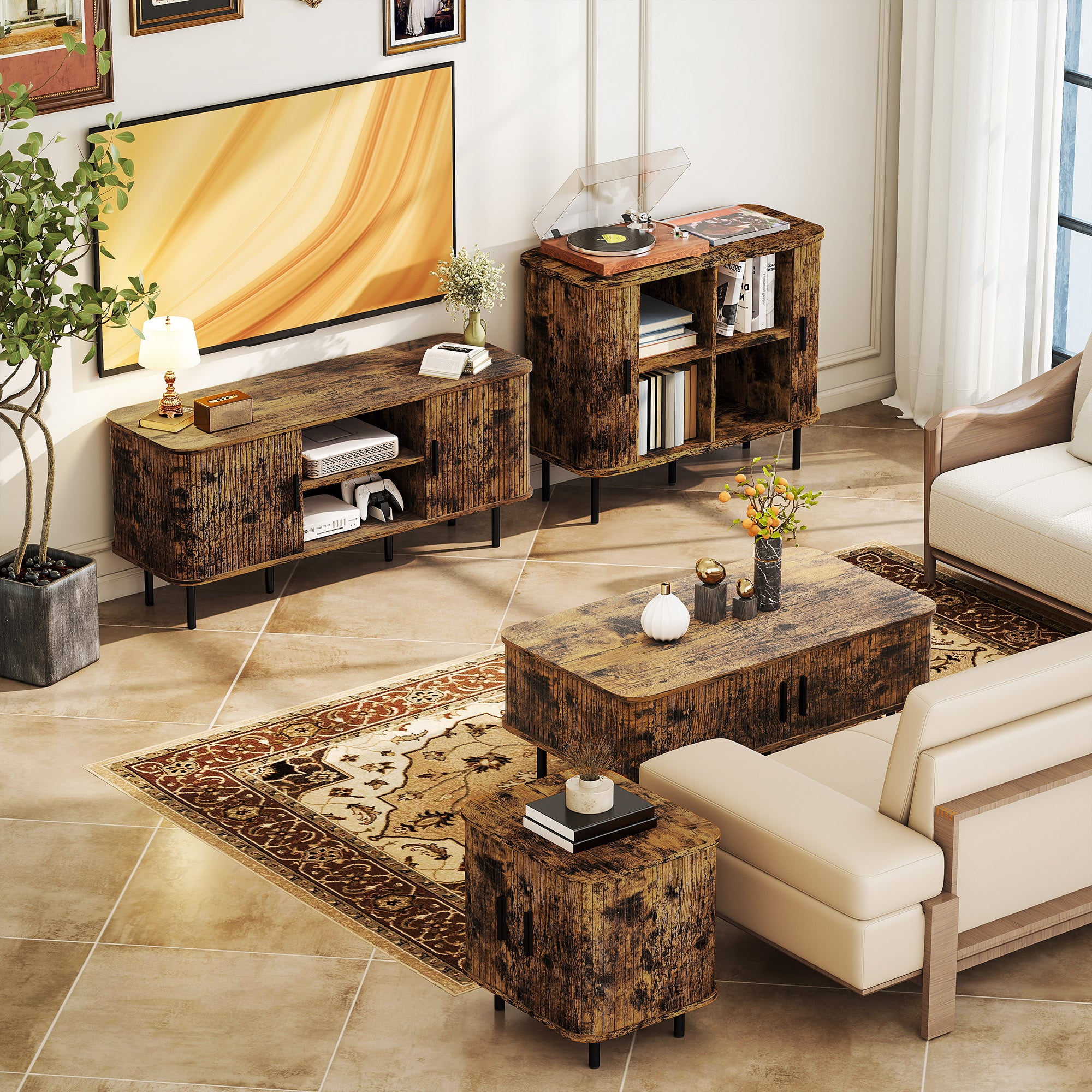 HOMCOM TV Stand Cabinet for TVs up to 55 Inches, TV Unit with Storage Shelves and Cupboard for Living Room, Rustic Brown